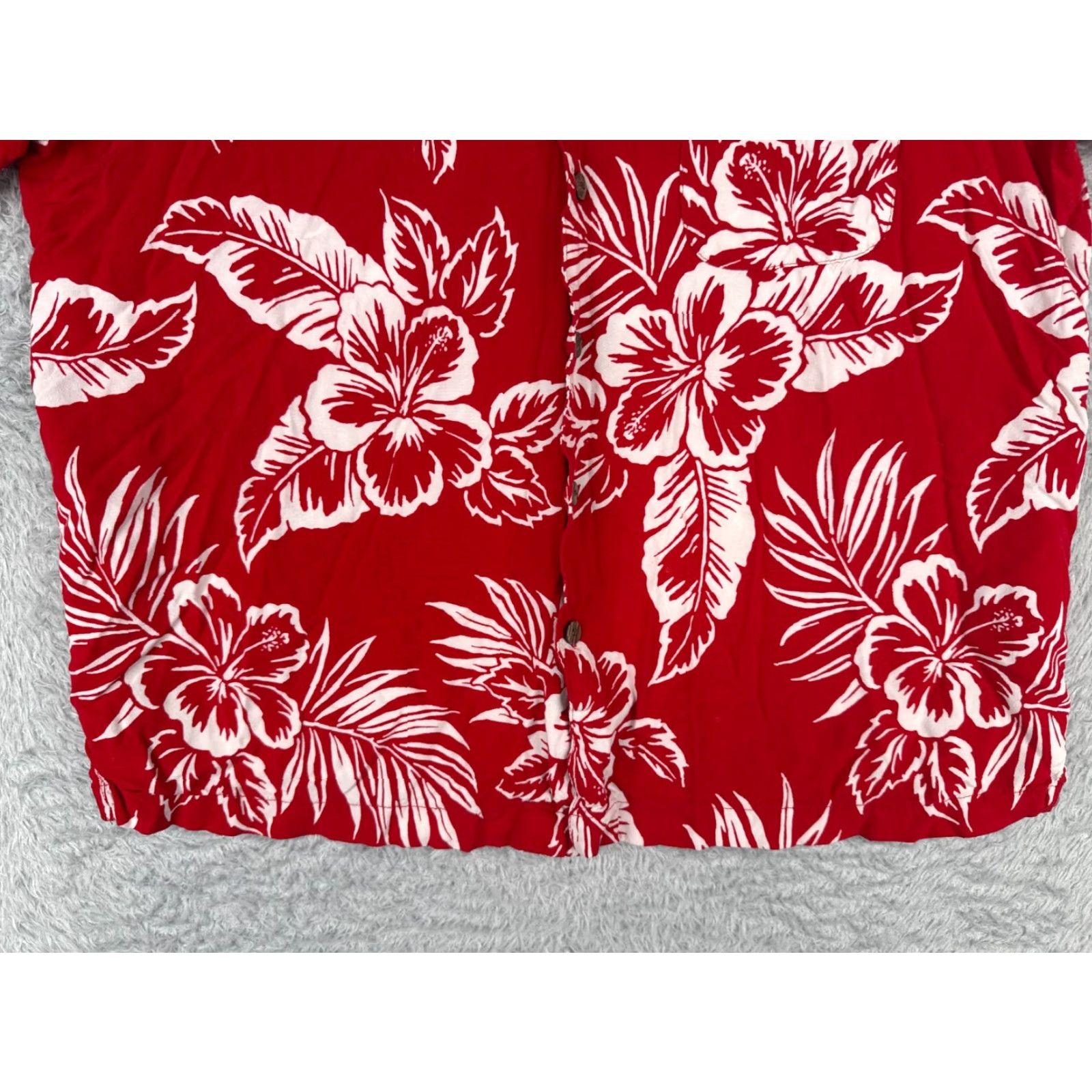 George George Shirt Adult Large Red White Floral Palm Button Up Hawaiian 100% Rayon Size US L / EU 52-54 / 3 - 5 Thumbnail