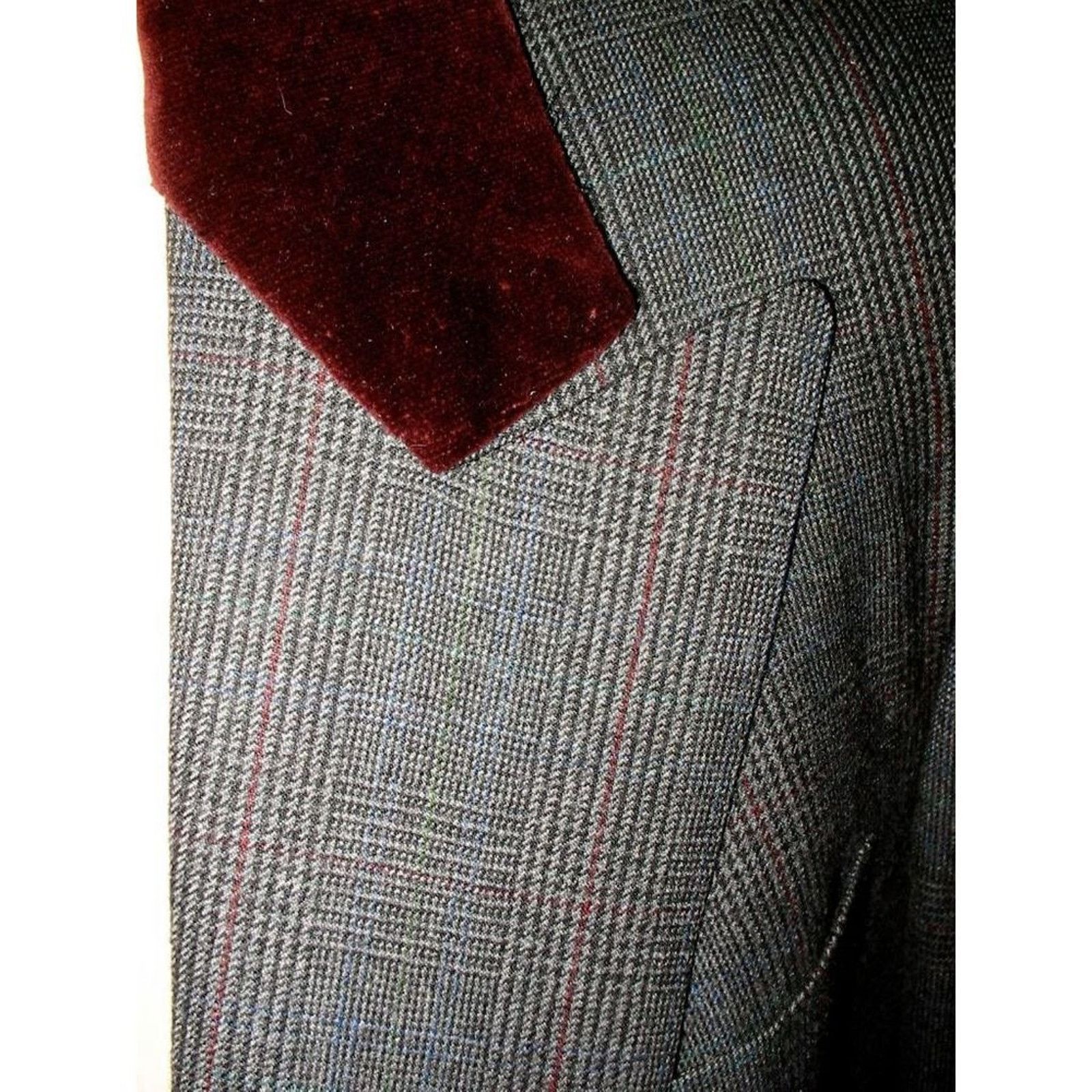 Burberry 80s BURBERRY SUIT GLEN PLAID W/ BURGUNDY VELVET TRIM Size M / US 6-8 / IT 42-44 - 4 Thumbnail