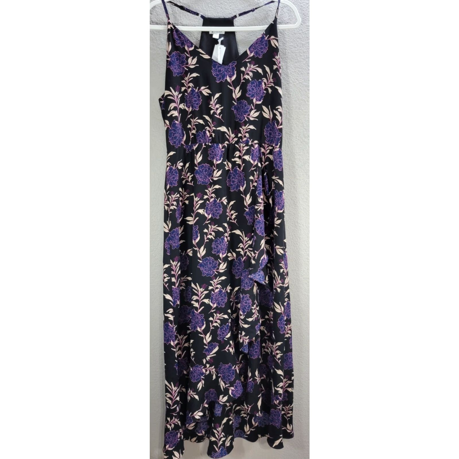 Market Market & Spruce Carmen Black Purple Floral Sundress L NWT Sleeveless Spaghetti Ruffle High Low Maxi Dress Womens Size L / US 10 / IT 46 - 4 Thumbnail