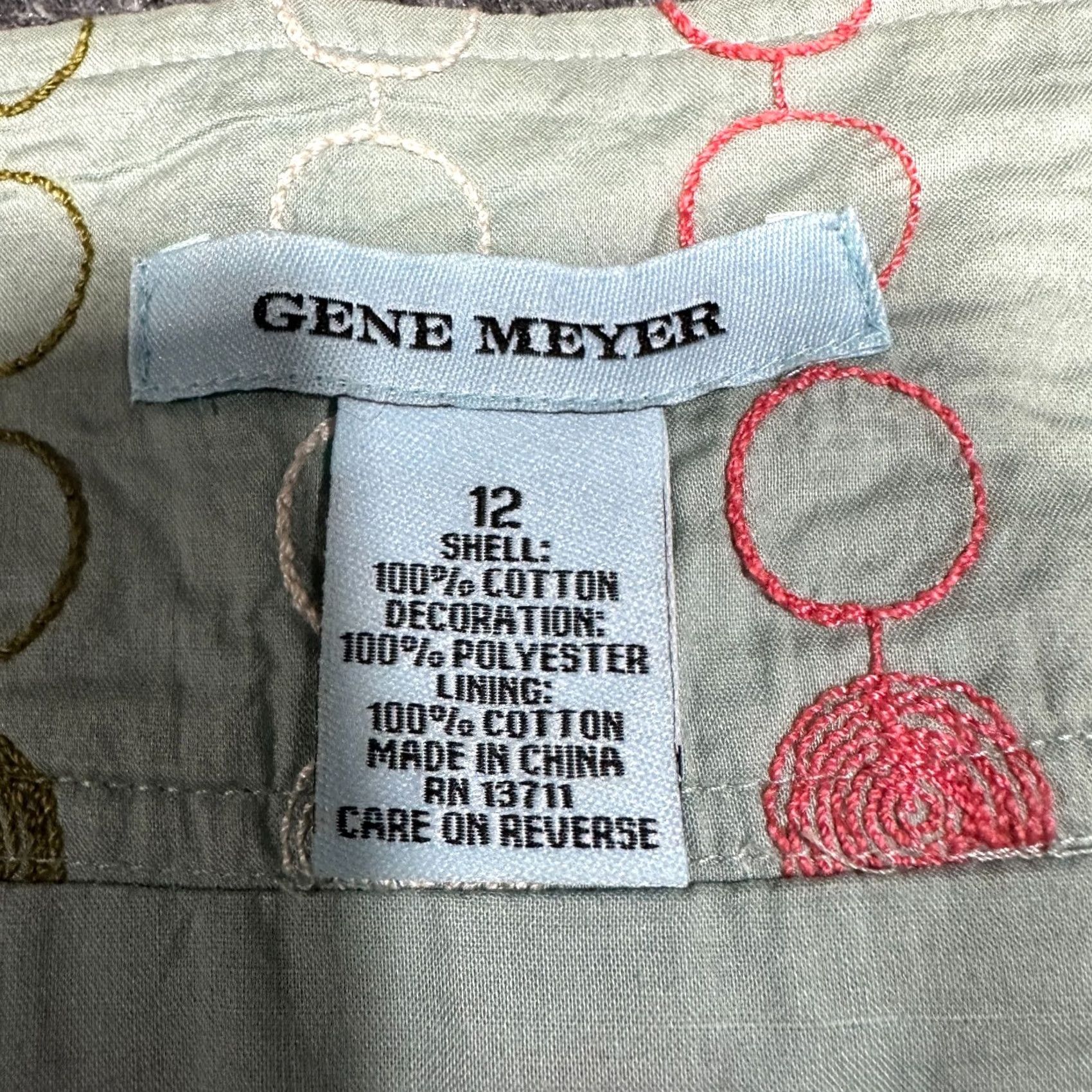 Vintage Gene Meyer Skirt Womens Size 12 Green Dot Cotton Aline Side Zip Lined Gored Hem Size 34" / US 12 / IT 48 - 4 Thumbnail