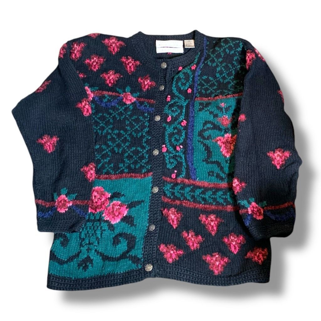 Northern Isles Vintage Northern Isles Hand-Knitted Floral Cardigan Sweater Size M / US 6-8 / IT 42-44 - 4 Thumbnail