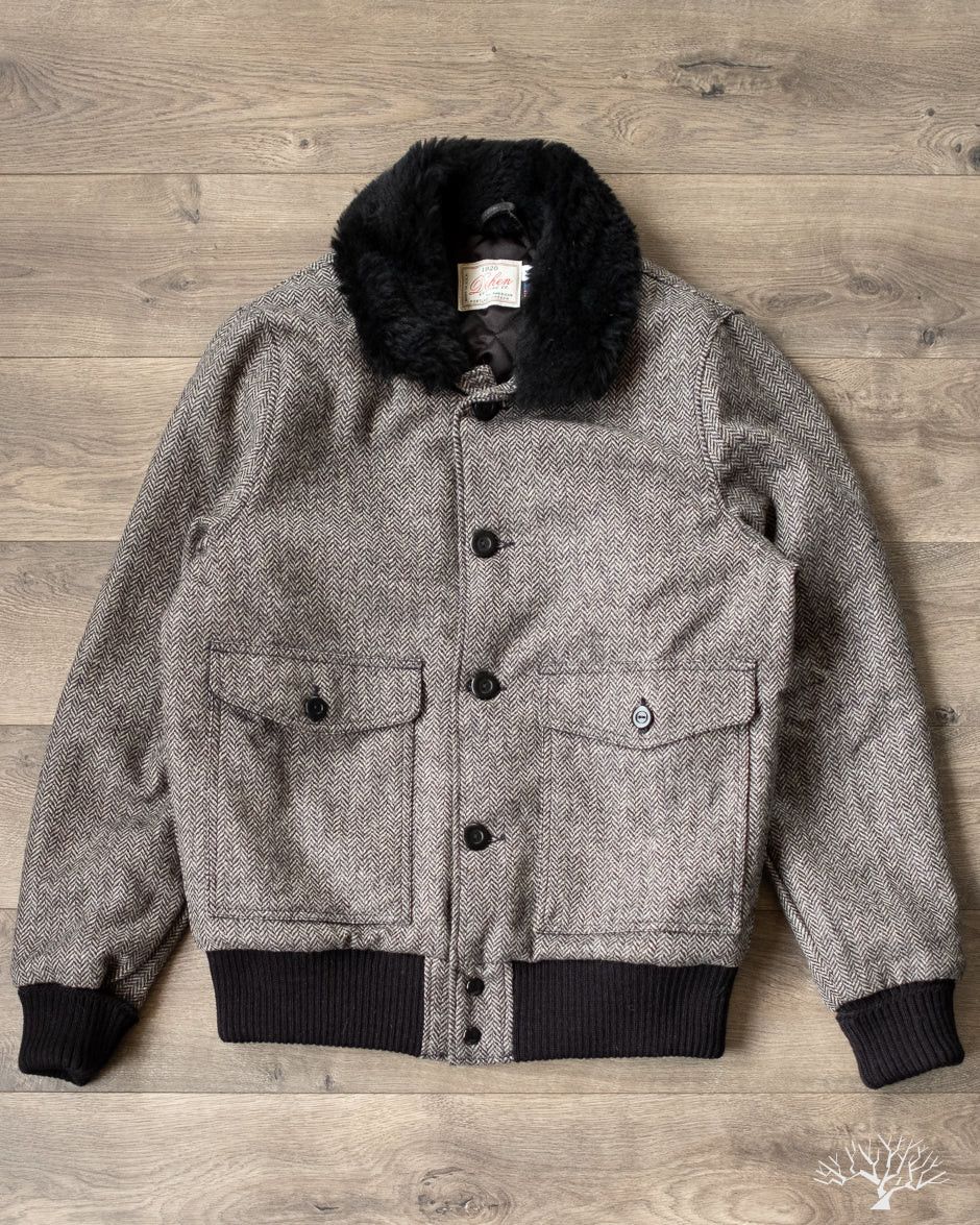 image of Withered Fig X Dehen 1920 Winston Jacket Herringbone in Black/Natural Herringbone (Size Medium)
