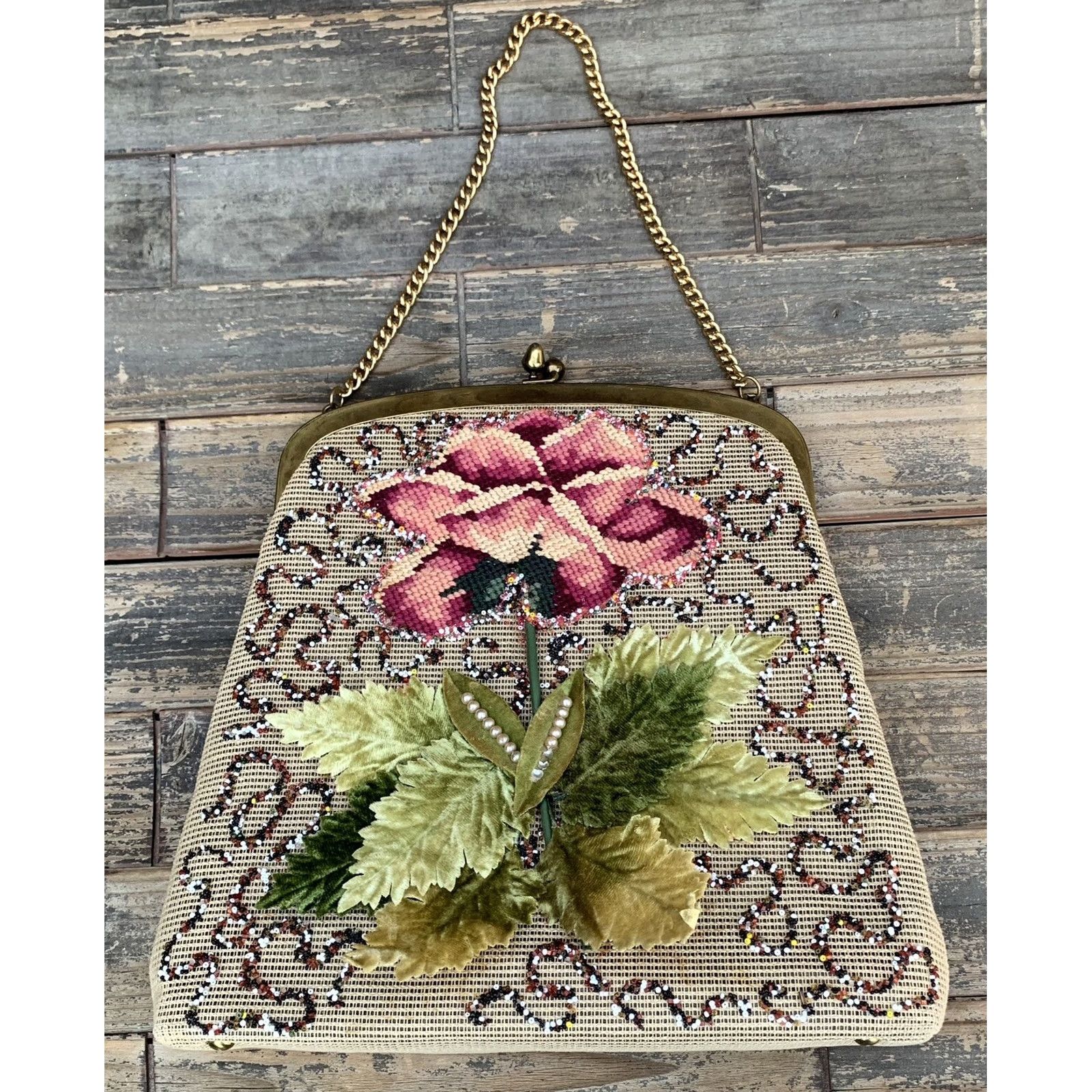 Vintage VINTAGE Jolles Purse Hand Bag Beige Floral 1950s Original Purse Designer Look Size ONE SIZE - 2 Thumbnail