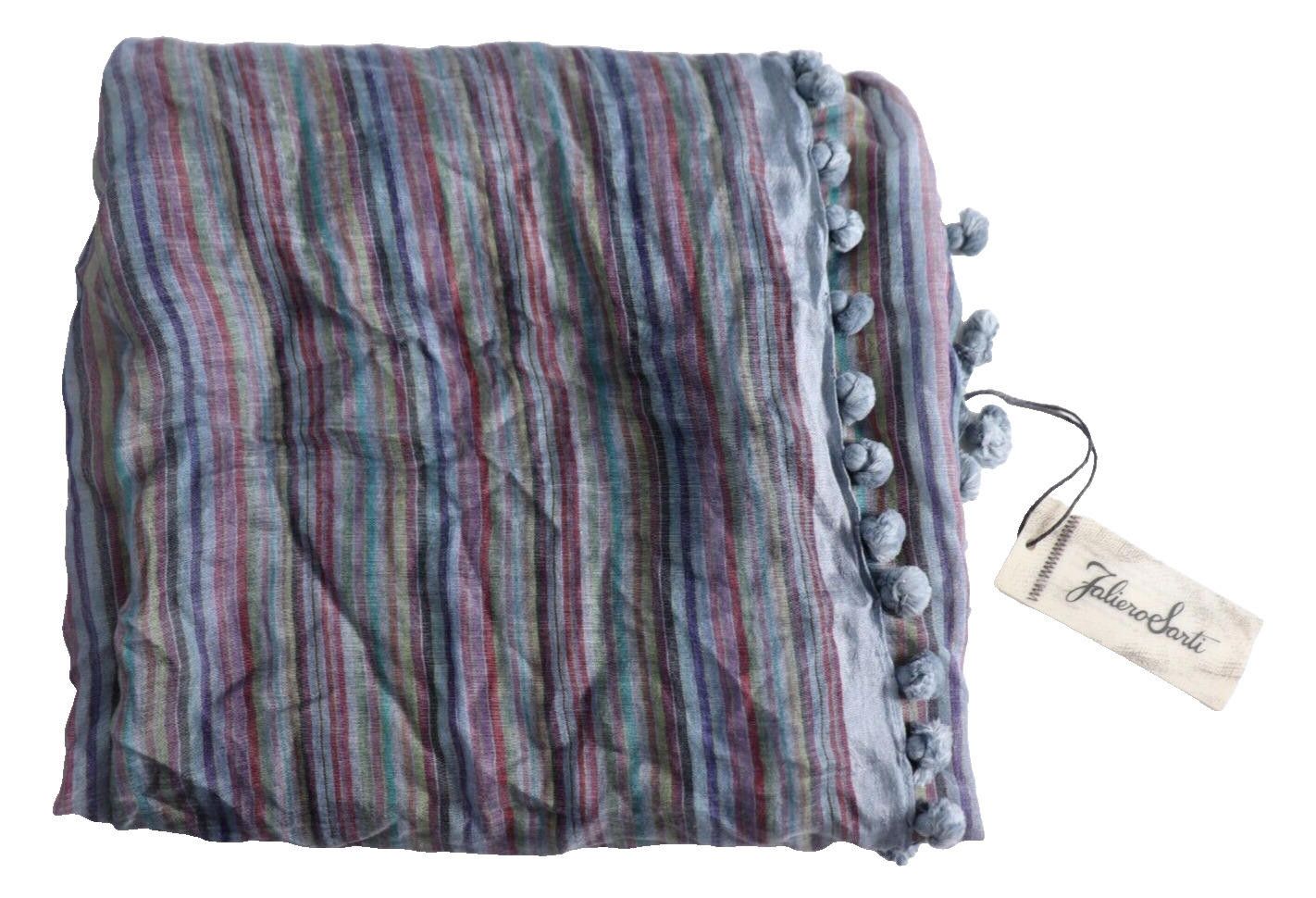 Designer Faliero Sarti Unisex 90 X 95 Blue Striped Sombrino Scarf NWT Size ONE SIZE - 1 Thumbnail