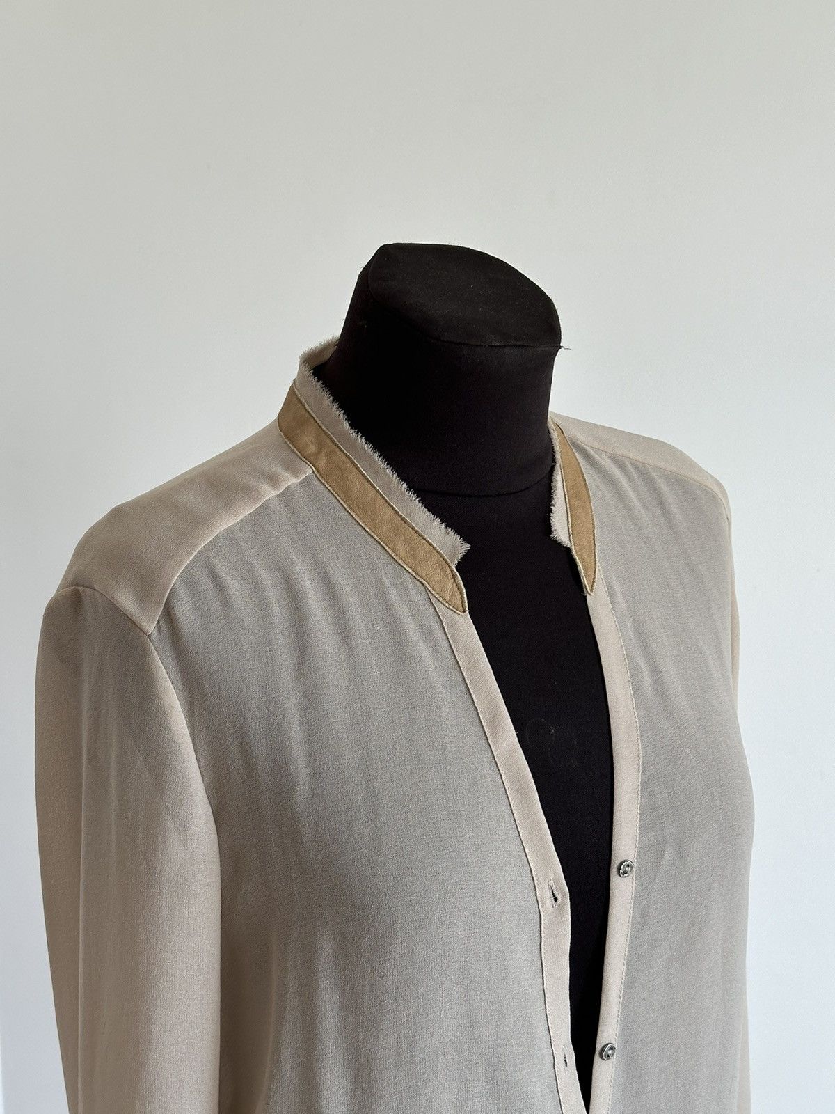 Helmut Lang Helmut Lang USA Raw Hem Leather Button Up Beige Long Shirt Size M / US 6-8 / IT 42-44 - 5 Thumbnail