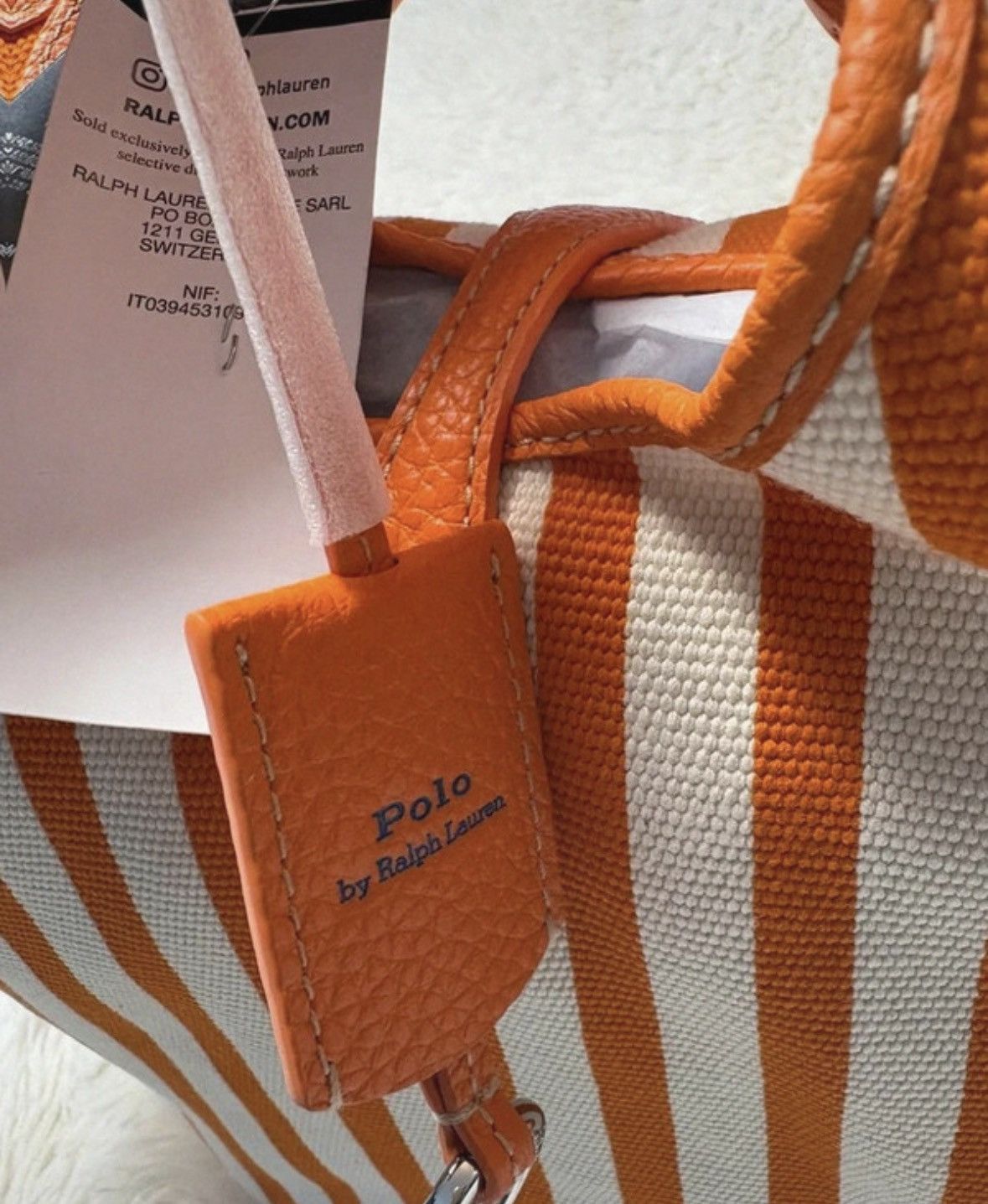 Ralph Lauren Ralph Lauren Polo Play Women Leather Bag Orange Striped New Size ONE SIZE - 3 Thumbnail