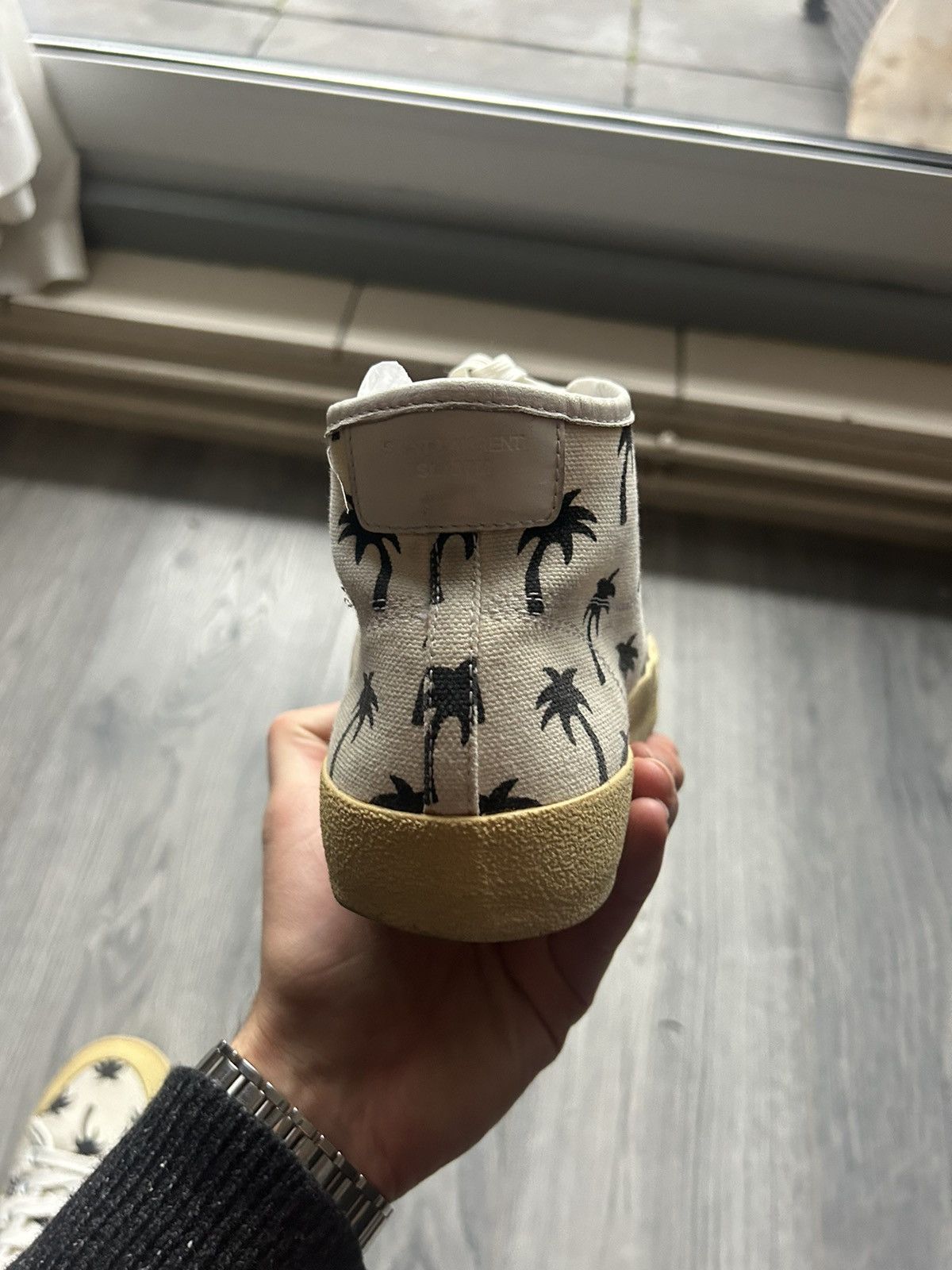 Saint Laurent Paris Palm Tree Print Canvas High-Top Sneakers Size US 7.5 / EU 40-41 - 10 Thumbnail