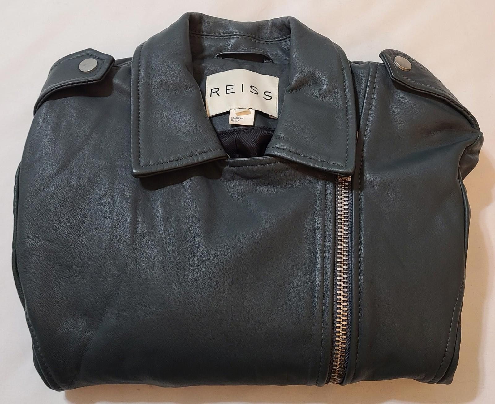 Reiss Reiss Geo Leather Biker MOTO Jacket Black Size US Small Size S / US 4 / IT 40 - 12 Thumbnail