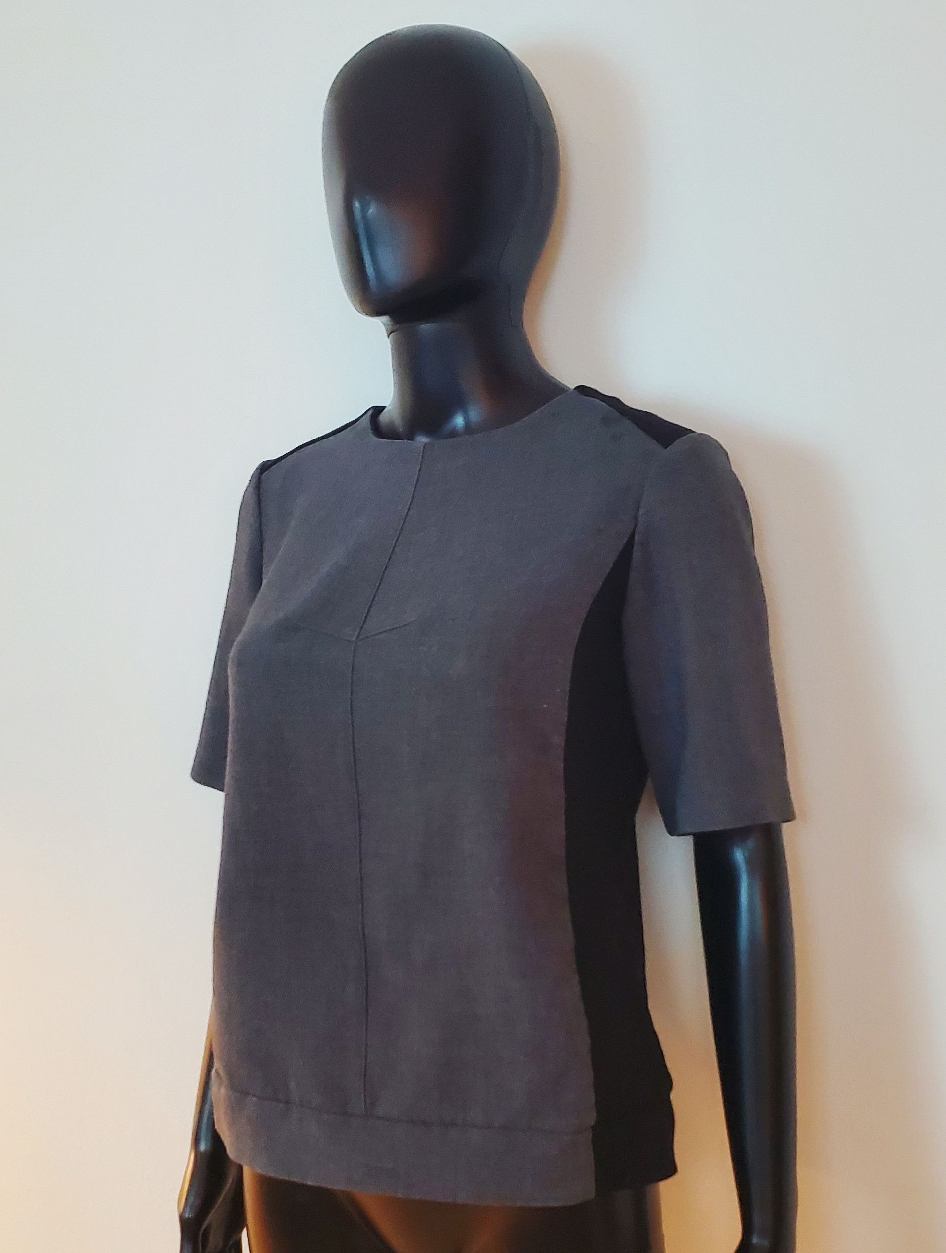 Club Monaco CLUB MONACO Gray Blouse Black Knit Side Combo Top Shirt Size XS / US 0-2 / IT 36-38 - 8 Thumbnail