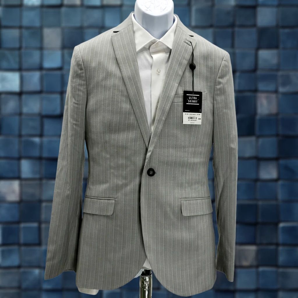 Topman Topman Grey Striped Blazer One Button Size 36R Regular Mens Jacket Blazer Coat Notch Lapel Slim Fit Vintage No Size 36R - 1 Thumbnail