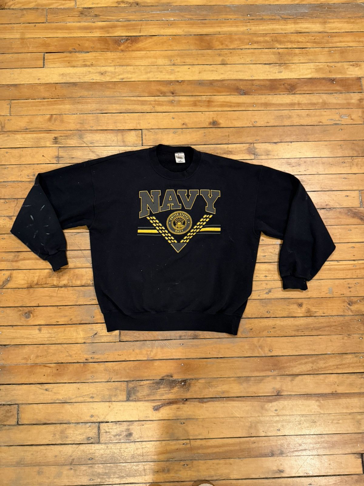 Vintage Vintage 80s Distressed Reflective Print Navy Black Crewneck Size US L / EU 52-54 / 3 - 2 Thumbnail