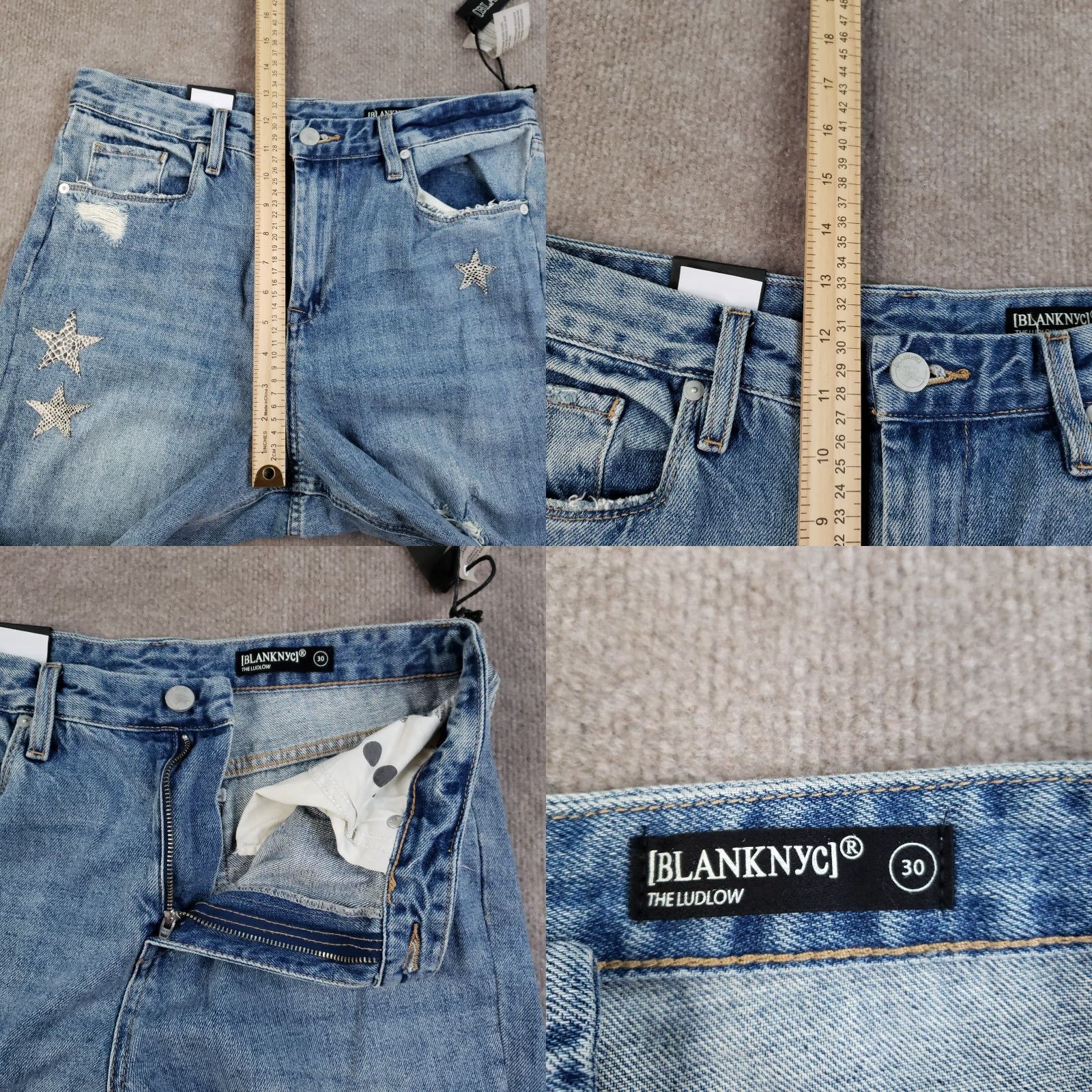 Vintage BLANKNYC Jeans Women’s 30 Blue Distressed Cropped Girlfriend Raw Hem Stars Size 30" / US 8 / IT 44 - 8 Thumbnail