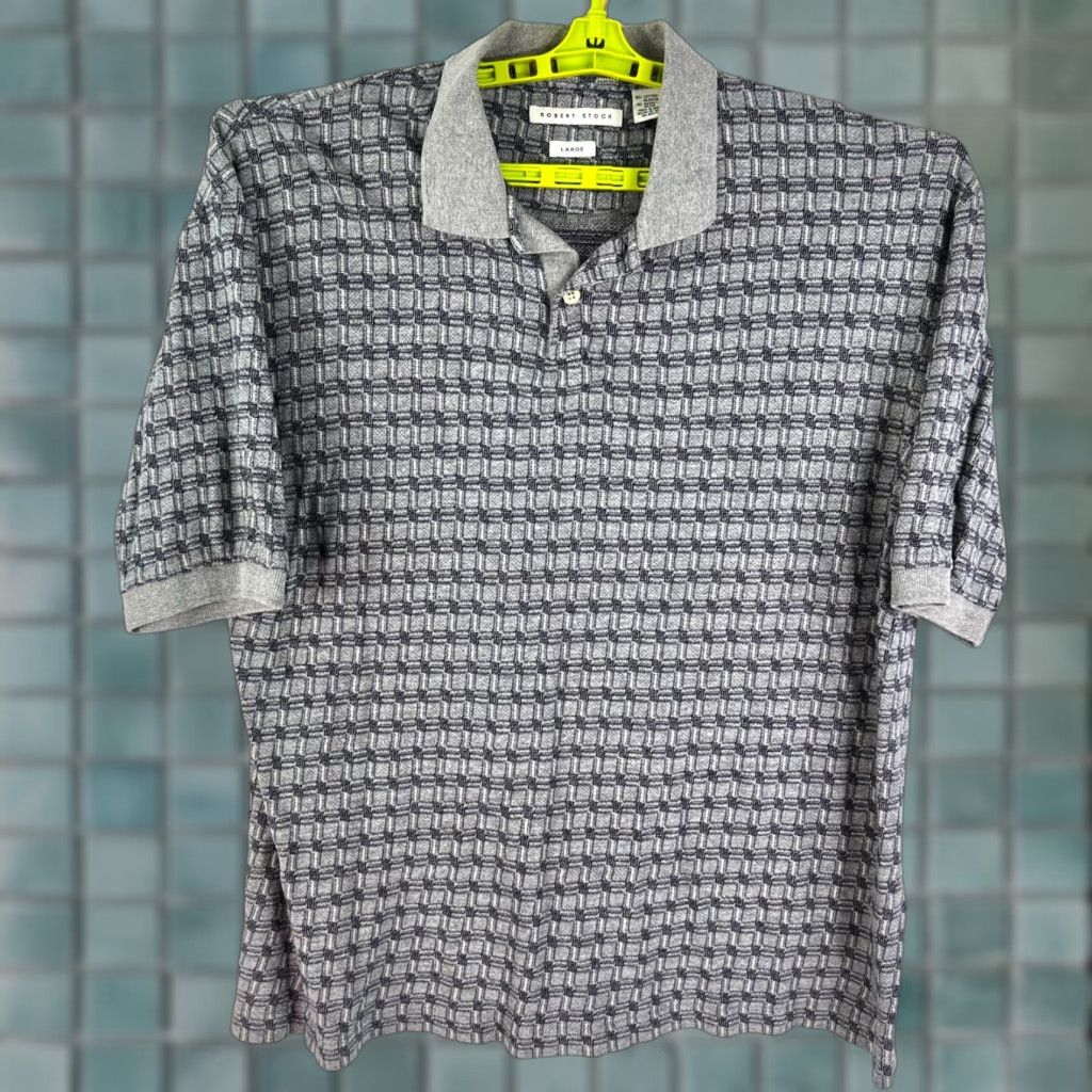 Vintage Robert Stock Gray Geometric Check Polo Shirt Mens Size L Short Sleeve Cotton Size US L / EU 52-54 / 3 - 1 Thumbnail