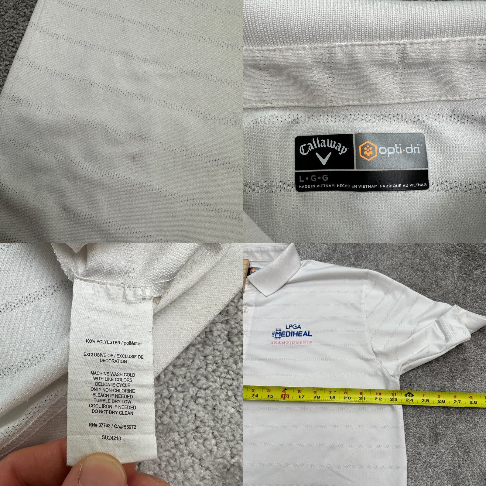Callaway Callaway Opti Dry Polo Shirt Large White Short Sleeve Polyester Active Golf Mens Size US L / EU 52-54 / 3 - 8 Thumbnail
