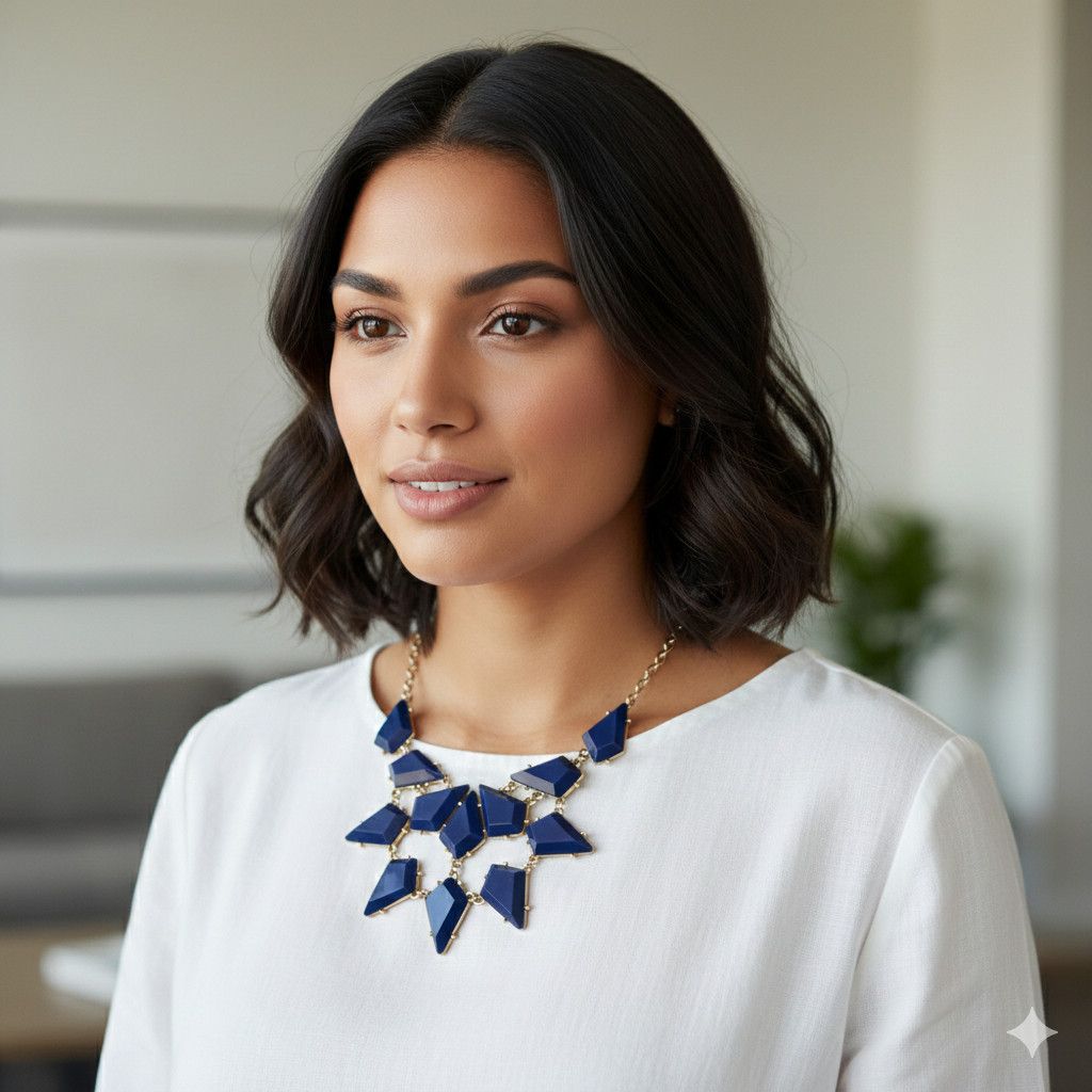 Forever 21 Forever21 17-19" Statement Necklace Blue Plastic Gems Gold Size ONE SIZE - 2 Thumbnail
