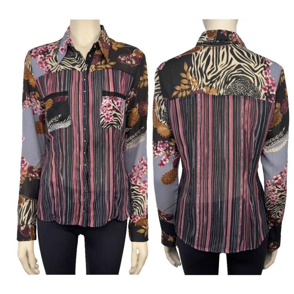 Vintage LE CAVIAR Y2K Floral Striped Animal Print blouse Size S / US 4 / IT 40 - 1 Thumbnail