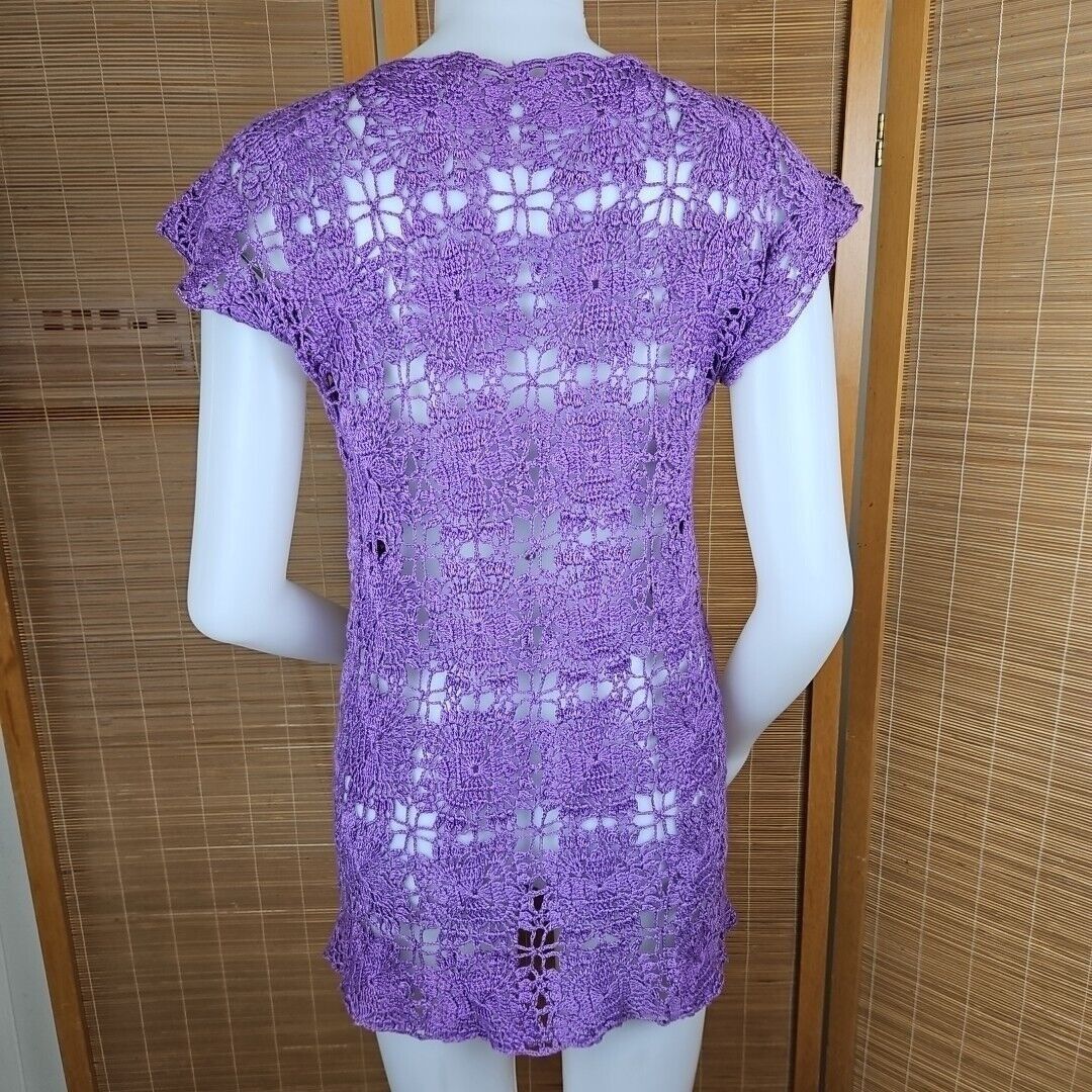 Other Handmade Crochet Dress Womens S/M Purple Boho Tunic Beach Co Size S / US 4 / IT 40 - 4 Thumbnail