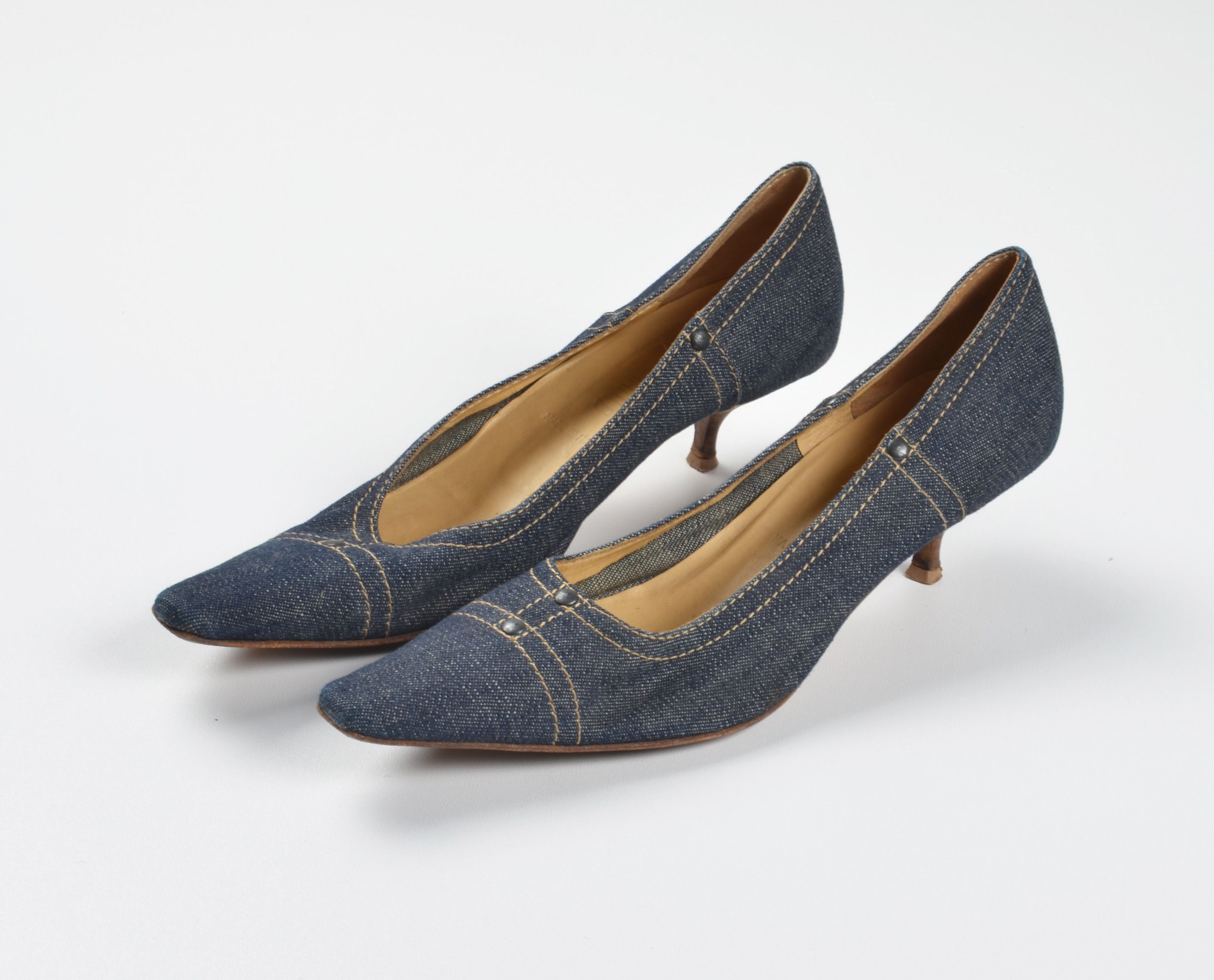 Miu Miu Vintage Miu Miu Blue Denim Pointed Toe Kitten Heel Pumps Size US 7 / IT 37 - 1 Thumbnail