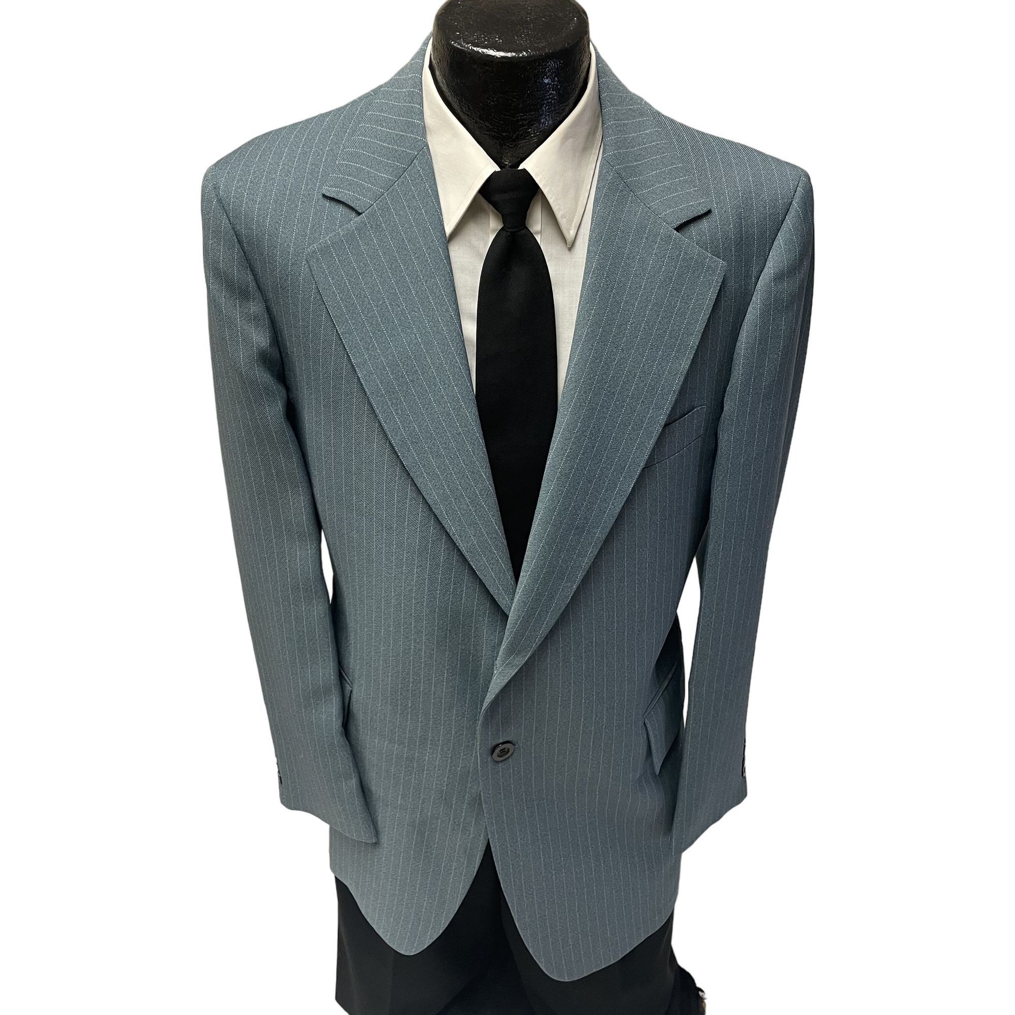 Other Vtg Rodneys Blue MOD Sport Coat CHALK STRIPE Disco Jacket Size 42R - 1 Thumbnail