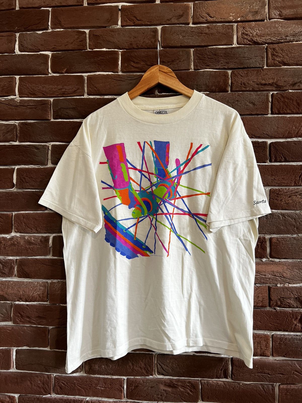 Vintage Vintage 1990s ONEITA Andrew Carson Biking Single Stitch Tee Size US XL / EU 56 / 4 - 1 Thumbnail