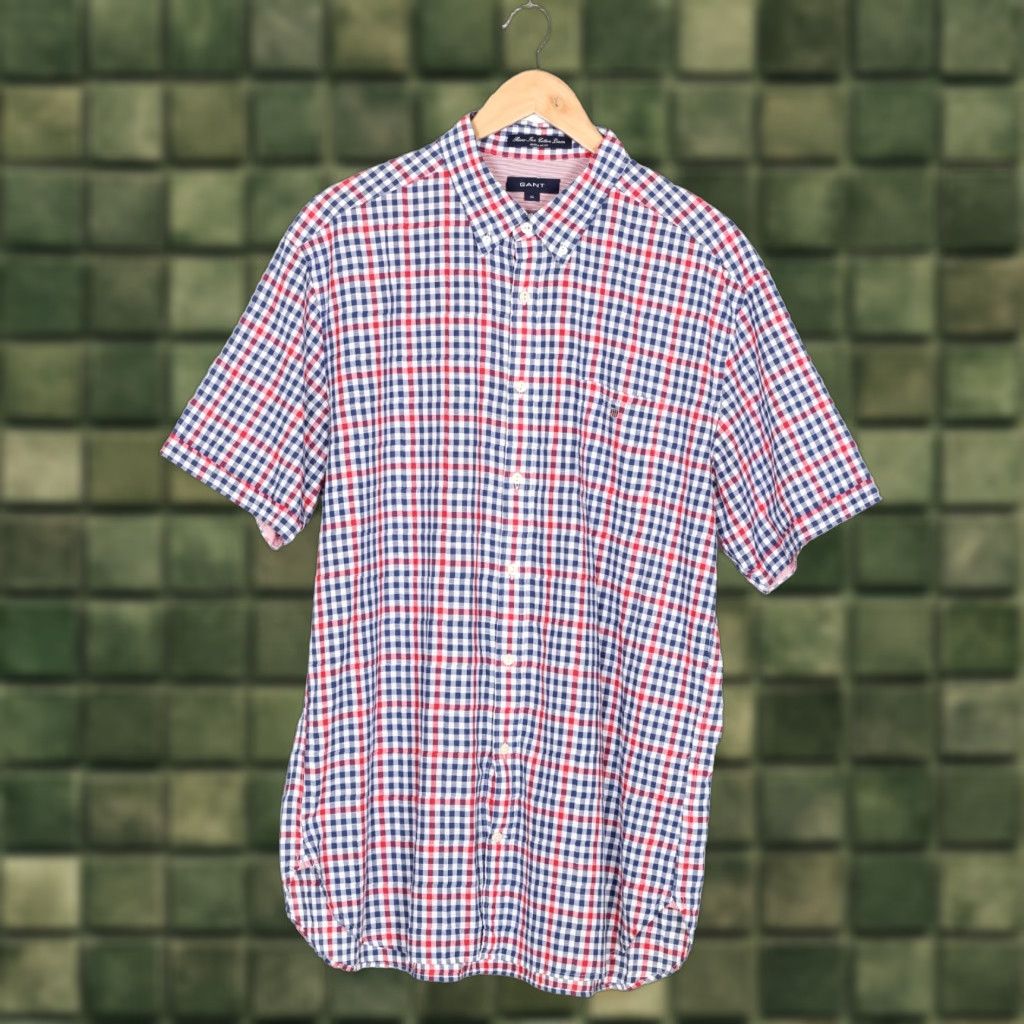 Gant GANT River Inn Casual Shirt Men Short Sleeve Oxford Linen Cotton Multicoloured Check XL Regular Shirt Mens Size US XL / EU 56 / 4 - 1 Thumbnail