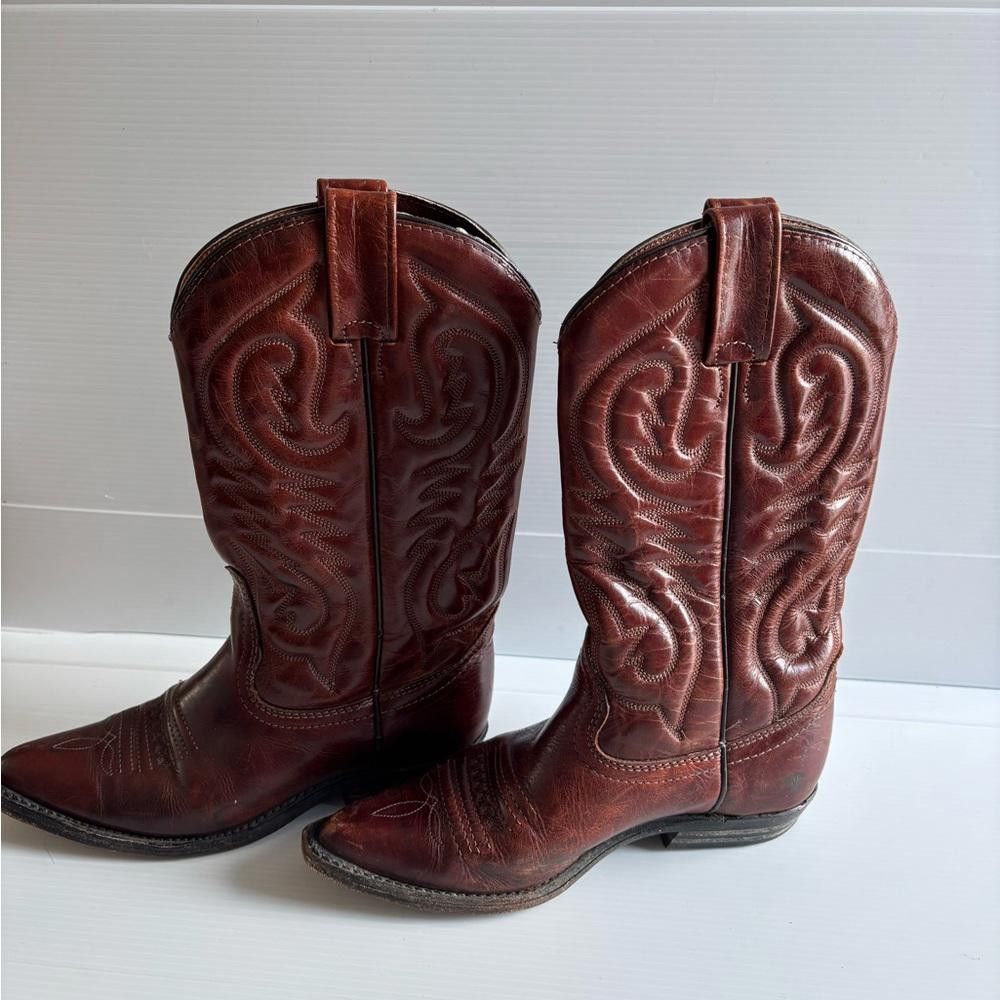 Designer Vintage Leather Cowboy Boots Size US 5 / IT 35 - 2 Thumbnail