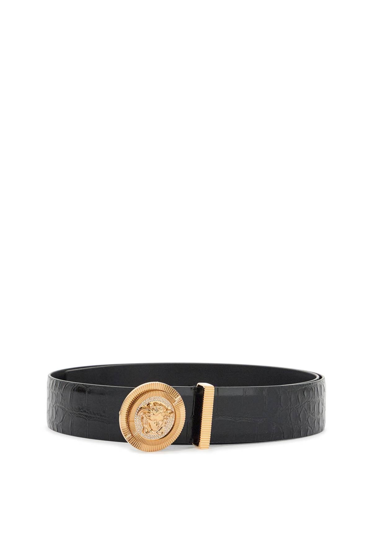 Versace Black Embossed Crocodile Calfskin Belt With Rhinestones 40Mm Grailed