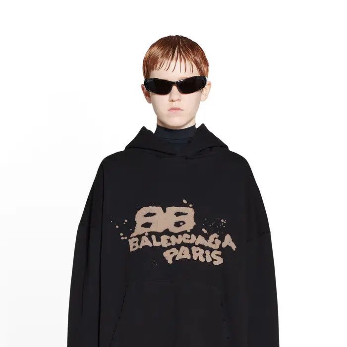 Balenciaga o1bcso1str0326 Hand-Drawn BB Icon Hoodie Large Fit in Black Size XL / US 12-14 / IT 48-50 - 6 Thumbnail