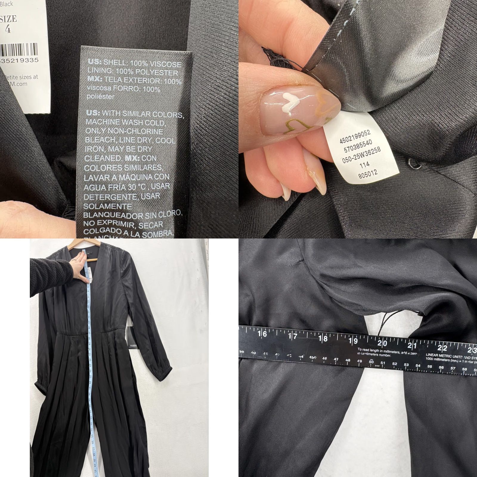 White House Black Market White House Black Market Jumpsuit Womens 4 Black LS V Neck Satin Belted Wide Leg Size 27" / US 4 / IT 40 - 8 Thumbnail