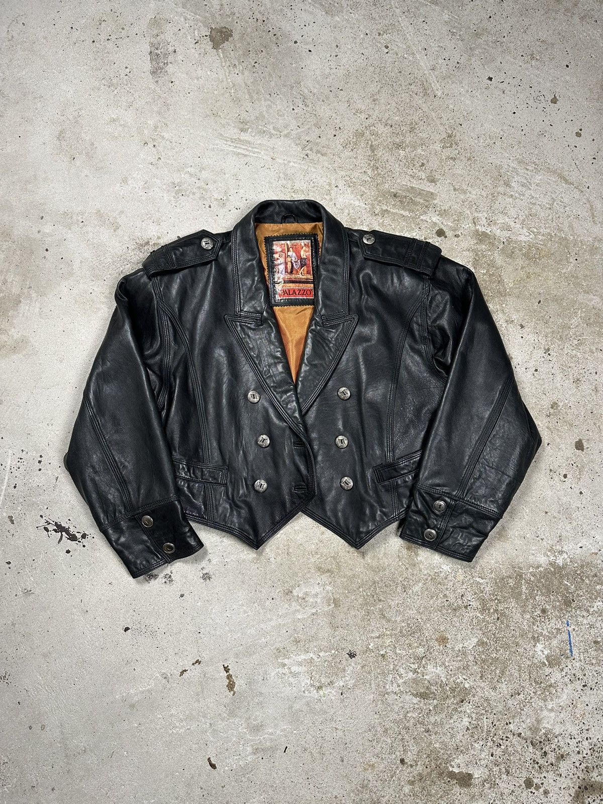 Image of Genuine Leather x Vintage 90's Black Leather Cropped Moto Biker Ramones, Men's (Size Small)