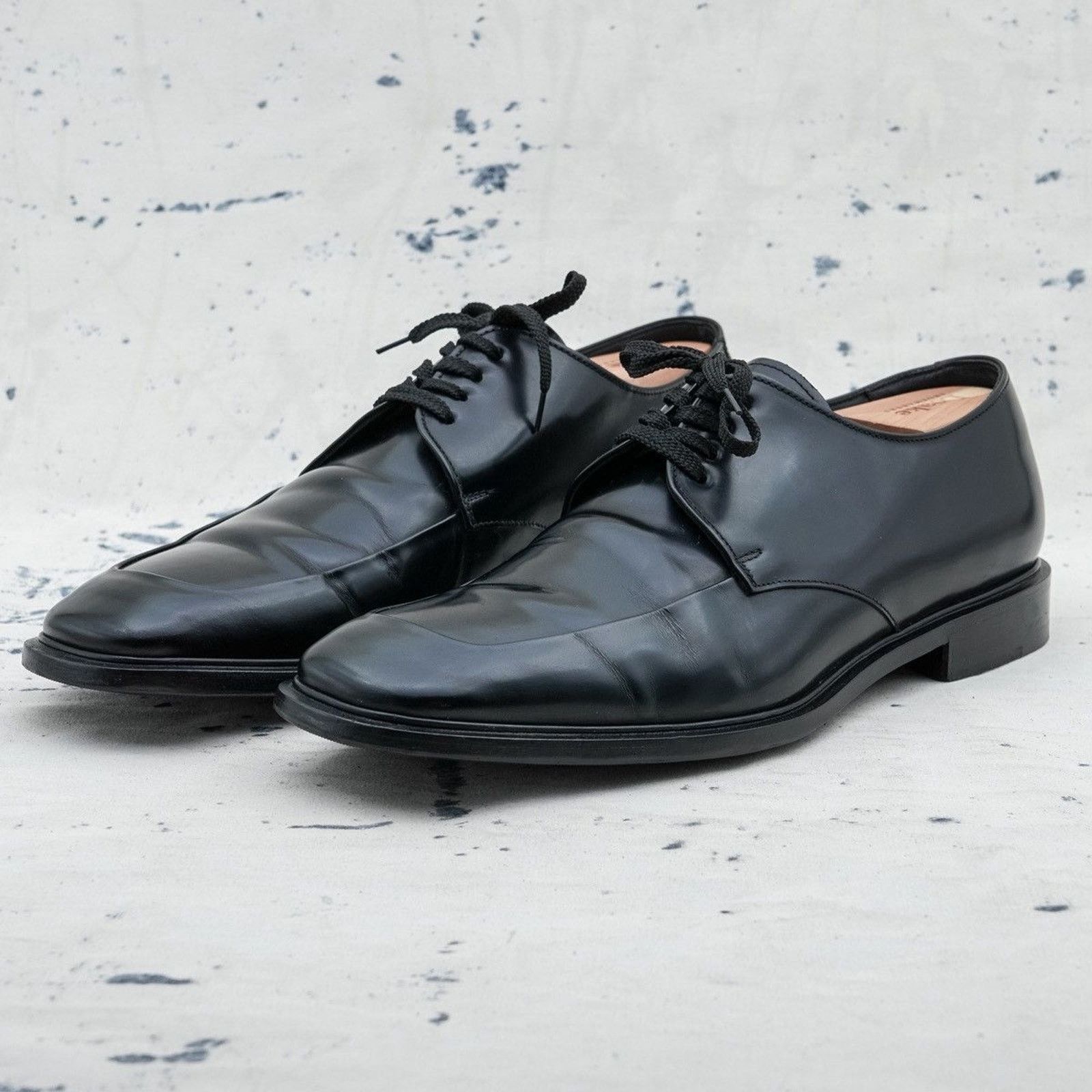 靴 PRADA vintage leather shoes Prada Vintage Chunky Derby US8.5 UK 7.5 Black Leather AW99