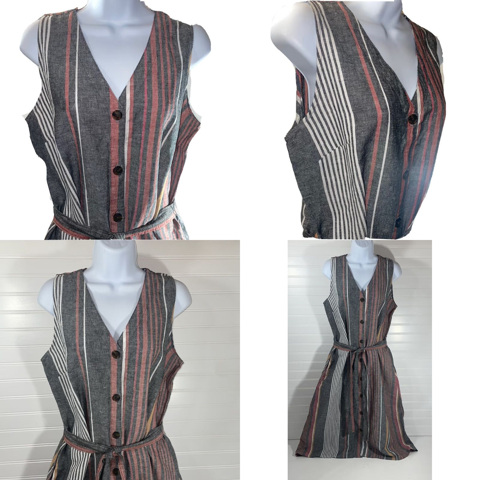 Liz Claiborne Liz Claiborne Maxi Dress Sleeveless V-Neck Multicolor Stripe M NWT Linen Cotton Knit Belted Button 2010-2019 Womens Size M / US 6-8 / IT 42-44 - 10 Thumbnail