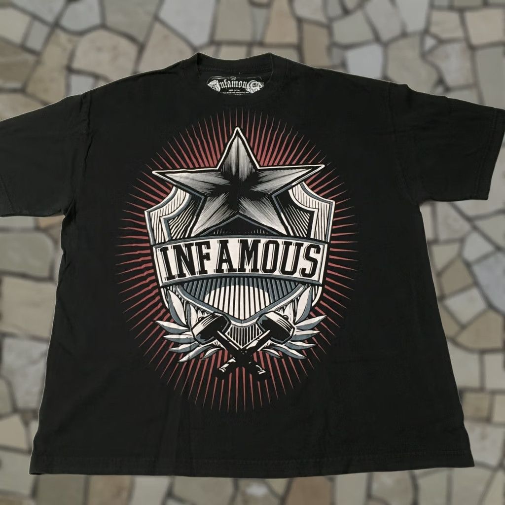 Vintage Infamous Mens T Shirt XL Black Short Sleeve Skate Star graphic artist design Size US XL / EU 56 / 4 - 1 Thumbnail