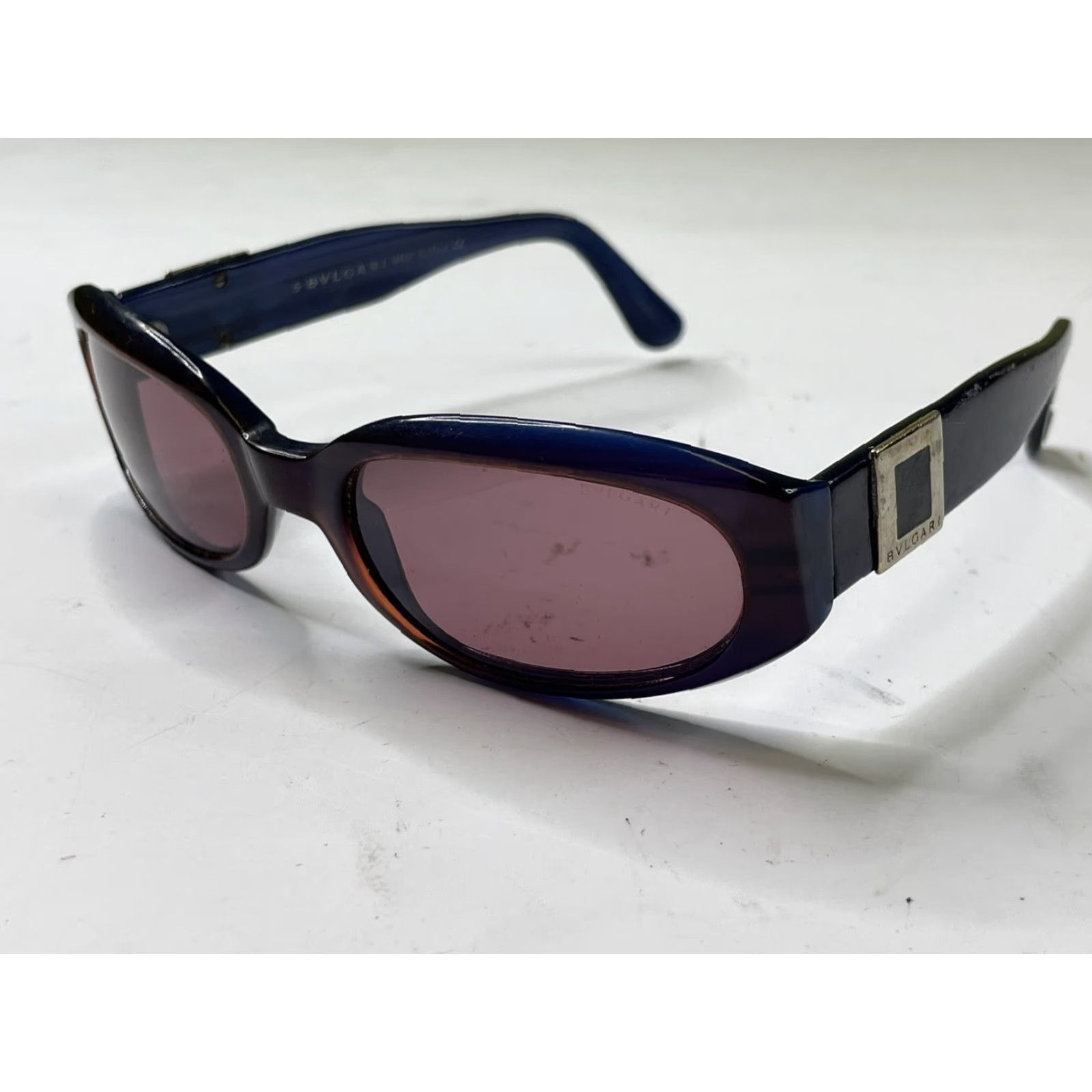 Bvlgari BVLGARI Womens Sunglasses Designer Blue 822 Rectangle 1990s Y2K Vintage Back square logo glued Size ONE SIZE - 2 Thumbnail
