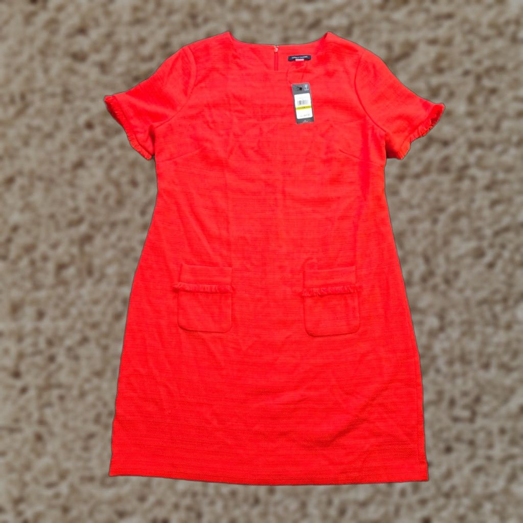 Tommy Hilfiger Tommy Hilfiger Dress Womens 14 Orange Tweed Fitted Short Sleeve Pockets Classic Sheath Knee Length Casual Size 36" / US 14 / IT 50 - 1 Thumbnail