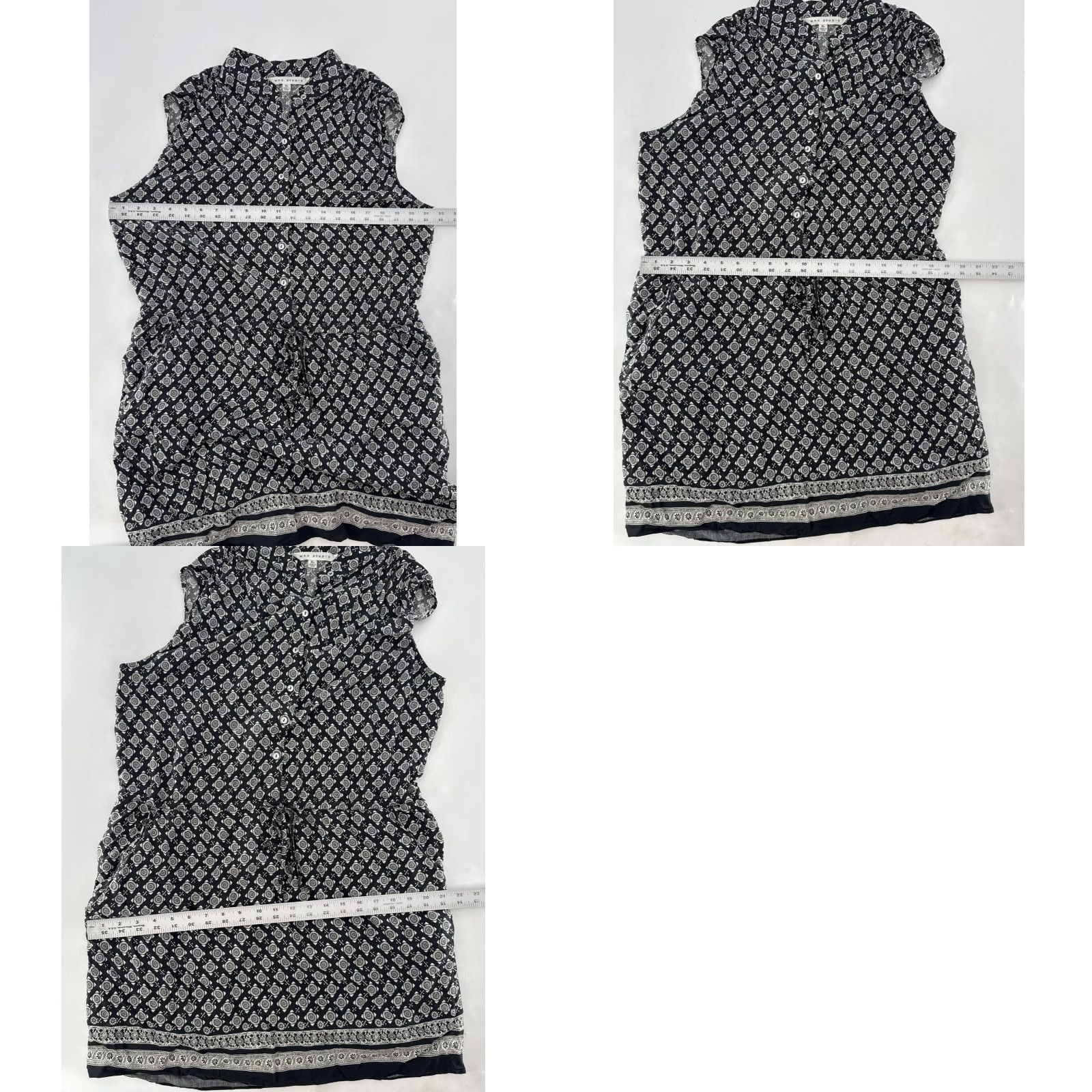 Vintage Max Studio Sleeveless Printed Drawstring Pockets Dress XL Black Boho Lightweight Shirt Dress Womens Size XL / US 12-14 / IT 48-50 - 9 Thumbnail
