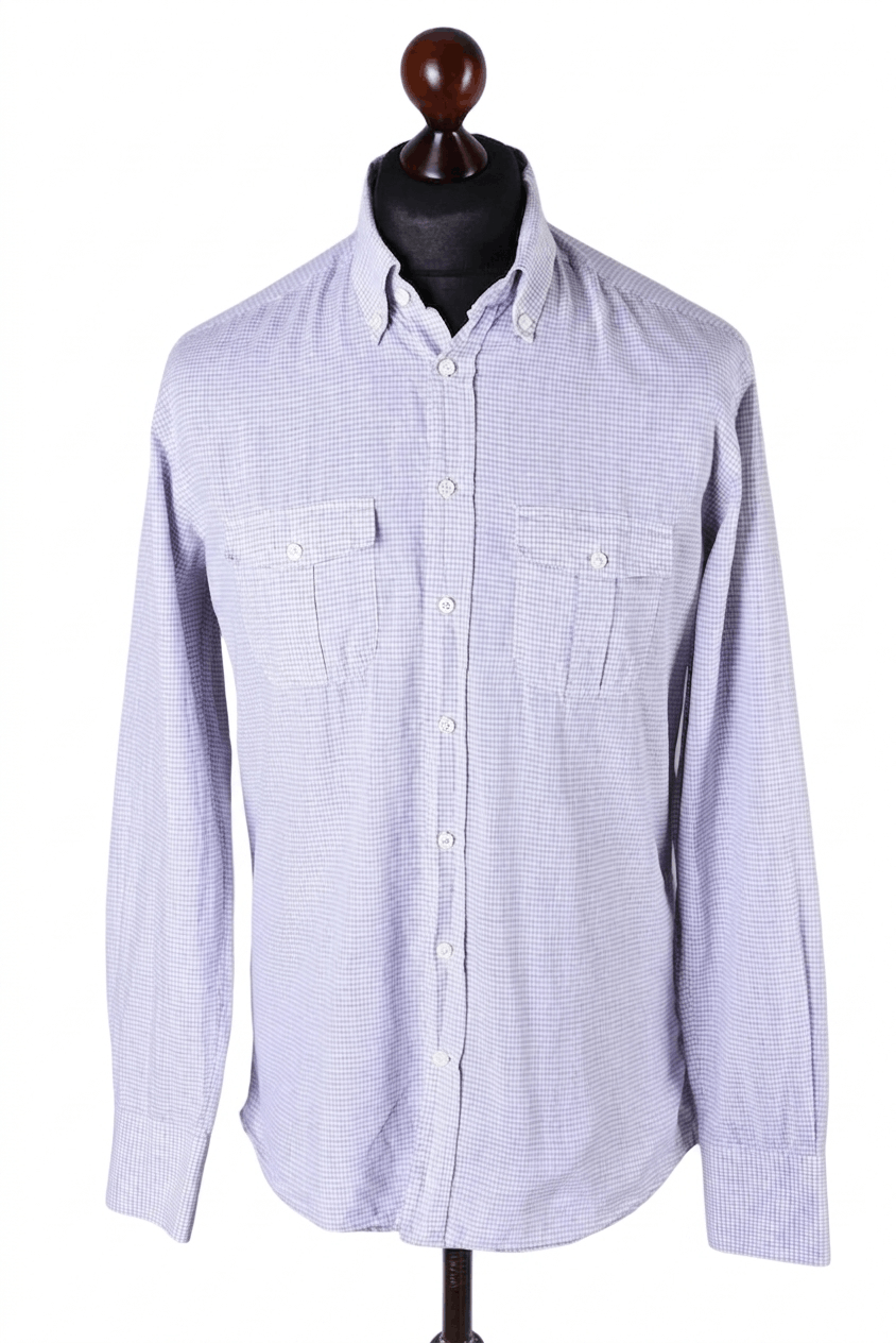 Suitsupply Suitsupply Gingham Check Button Down Cotton Linen Shirt Size US L / EU 52-54 / 3 - 1 Thumbnail