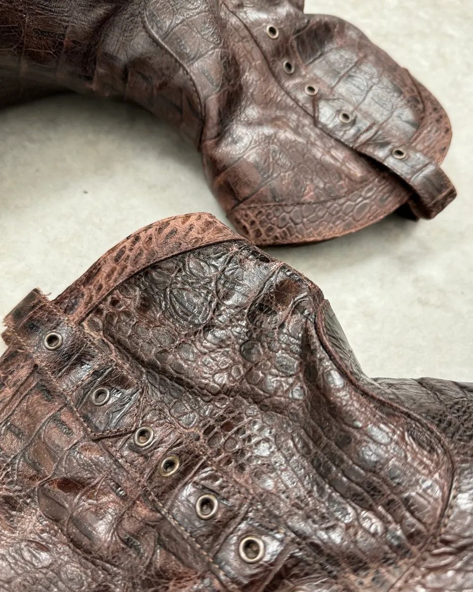 Roberto Cavalli Roberto Cavalli Brown Crocodile Embossed Leather Western Boots Size US 9 / EU 42 - 4 Thumbnail