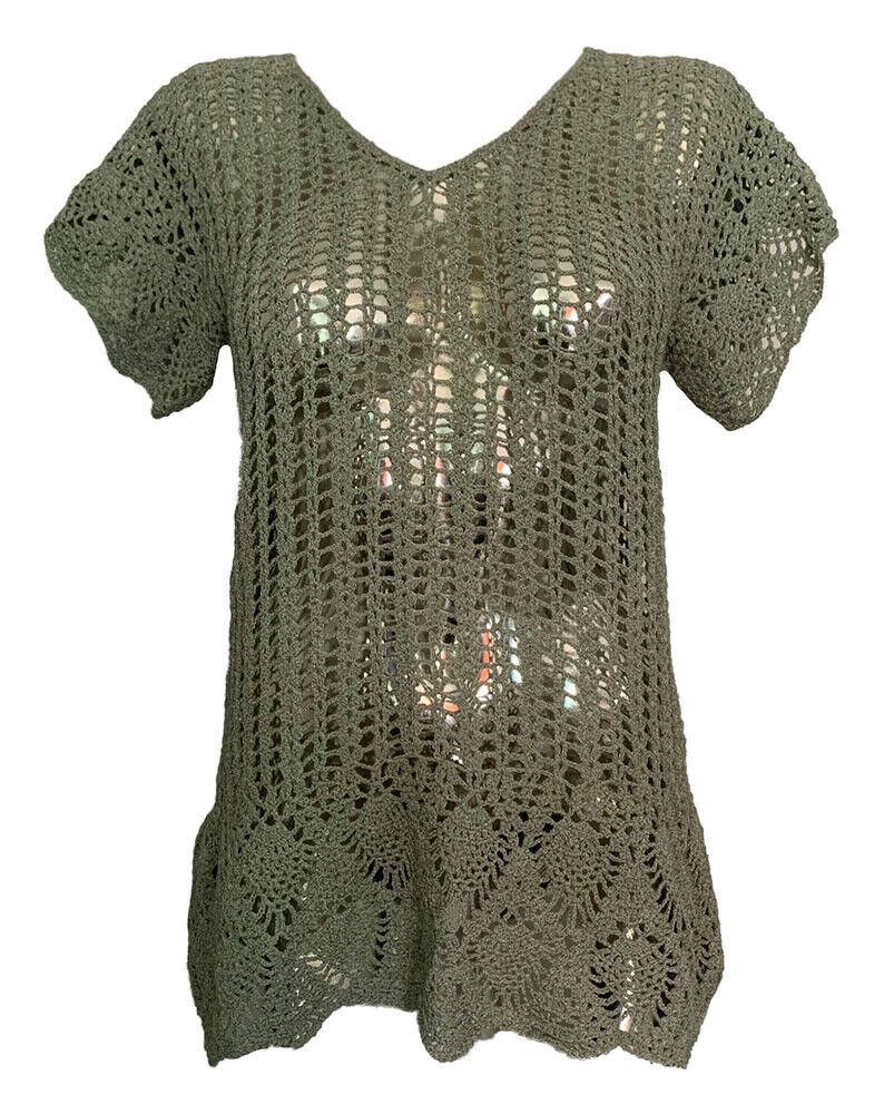 Designer Pre Owned Green Hand Made Crocheted Blouse M Size M / US 6-8 / IT 42-44 - 1 Thumbnail