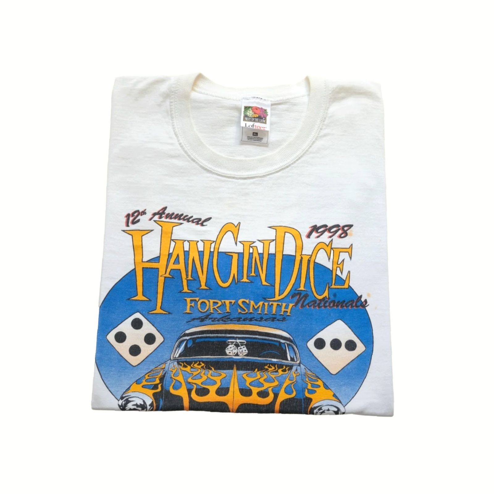 Fruit Of The Loom VINTAGE Fruit of the Loom 90s T-Shirt Men's XL White Cotton Short Sleeve Crew Neck Cars Hot Rod Fort Smith Arkansas Graphic - 1998 Size US XL / EU 56 / 4 - 2 Thumbnail