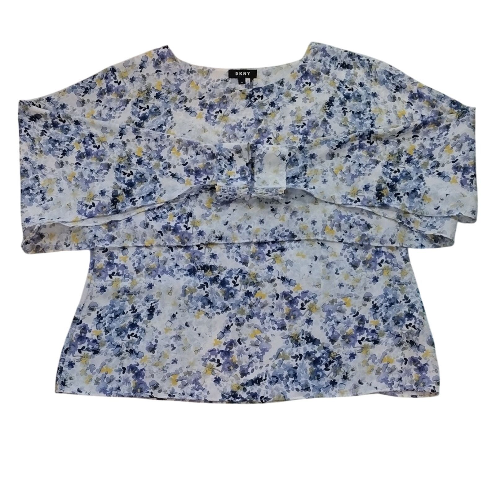 DKNY DKNY Blue Yellow White Floral Flowy Long Sleeve Blouse Size XL / US 12-14 / IT 48-50 - 1 Thumbnail