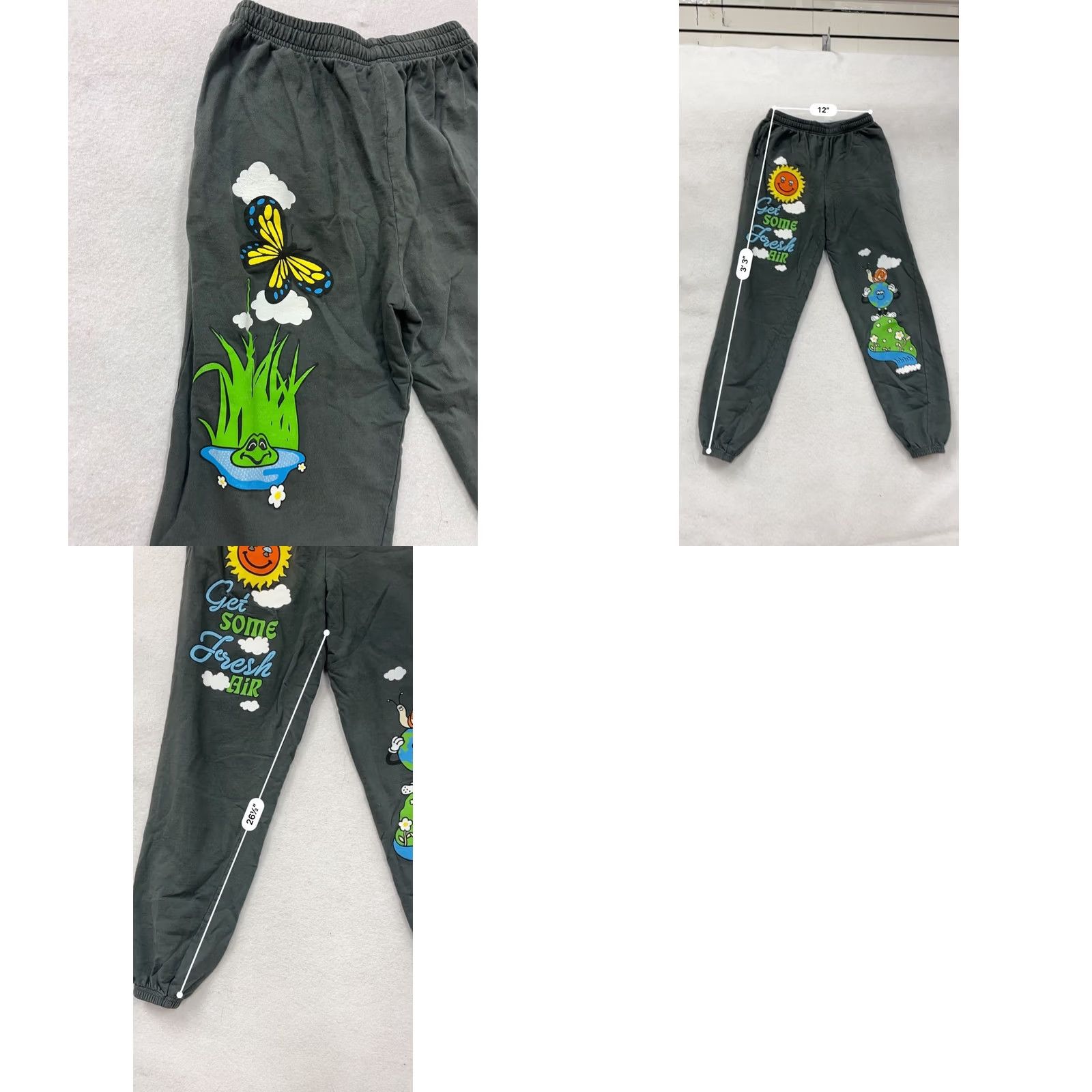 Fanci Club Fan Club Jogger Pants Women Medium Black Get Some Fresh Air Print Elastic Waist 8319 Size 32" / US 10 / IT 46 - 8 Thumbnail