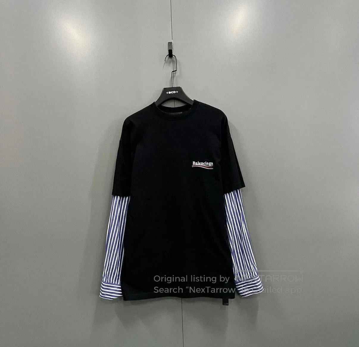 Balenciaga Black Long Sleeve Shirt with Striped Sleeves. Size US S / EU 44-46 / 1 - 1 Thumbnail