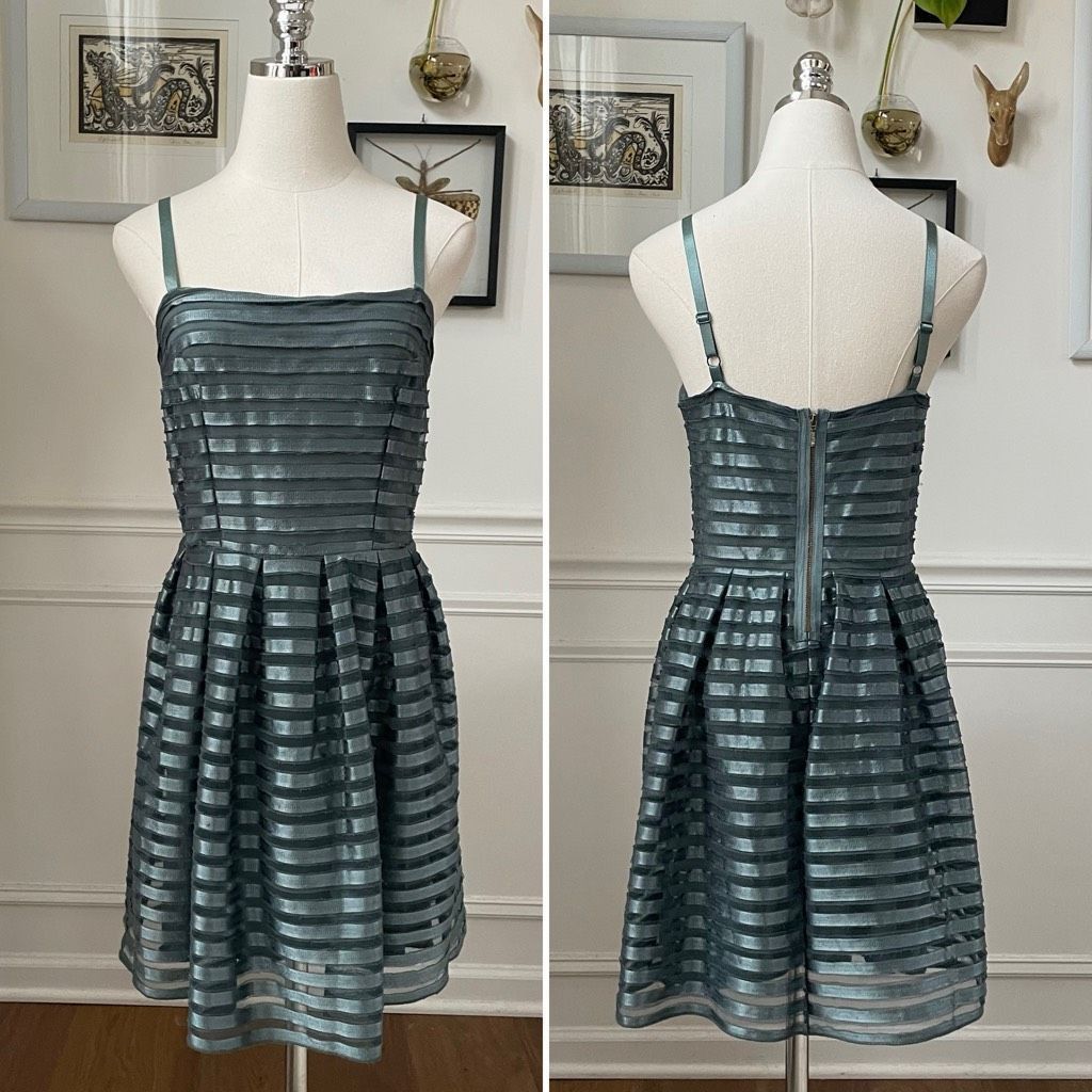H&M H&M Green Contrast Ribbon Fit and Flare Dress S Size S / US 4 / IT 40 - 1 Thumbnail
