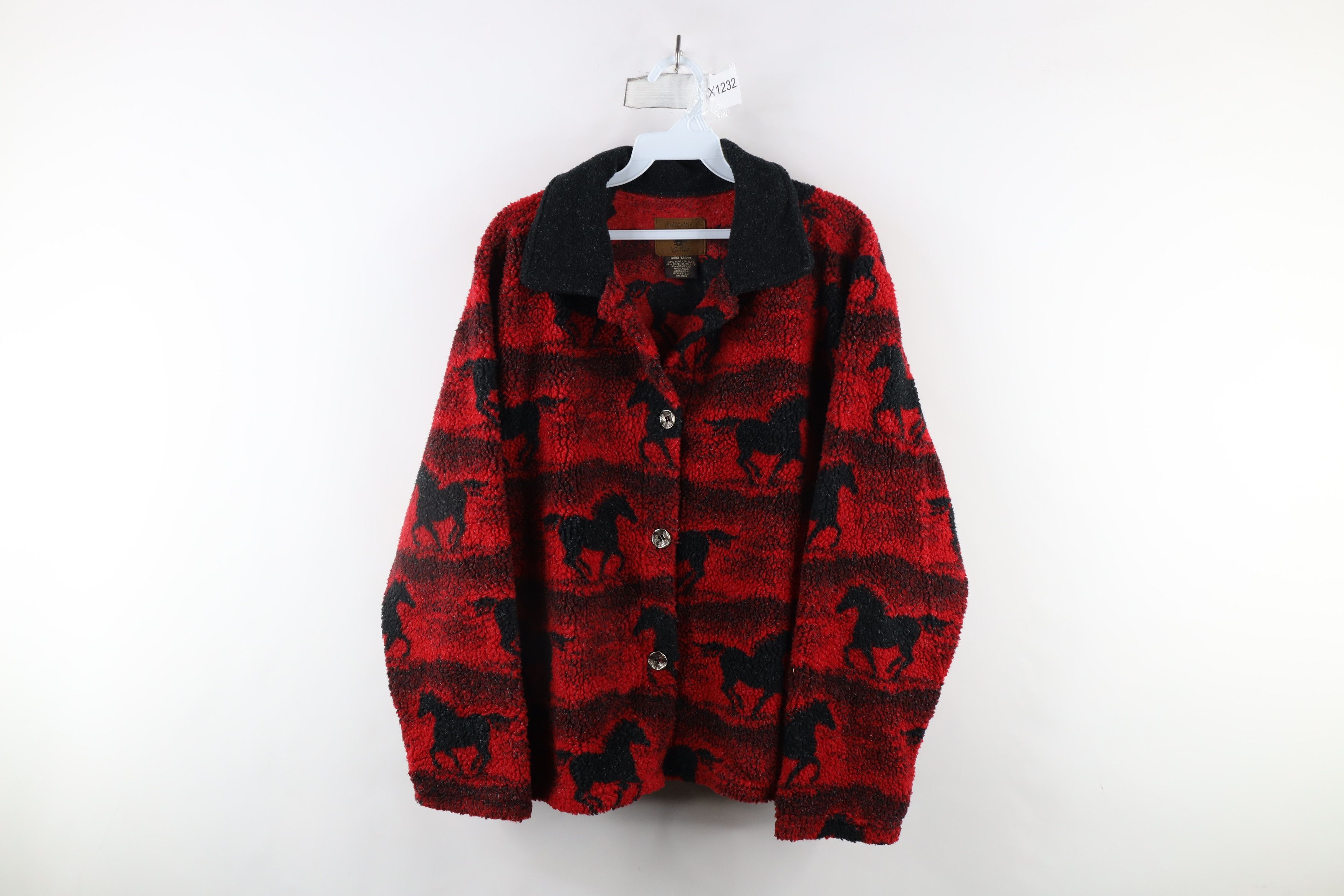 Vintage Vintage 90s Streetwear Fleece All Over Print Horse Jacket Size L / US 10 / IT 46 - 1 Thumbnail
