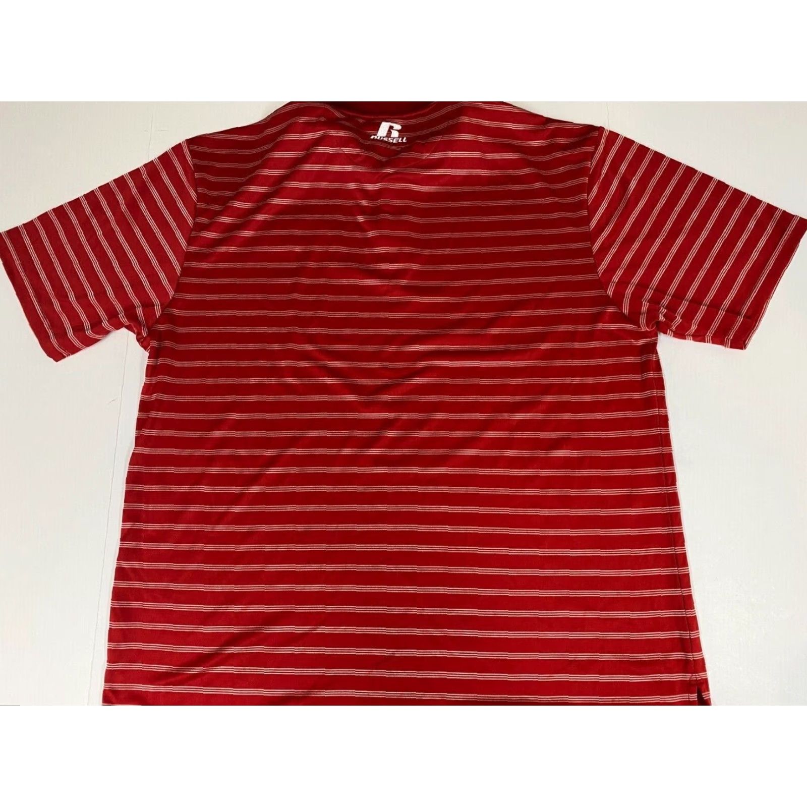 Vintage Russell Polo Shirt XL Red Striped Dri-Power Mens Short Sleeve Button-Down Collared 100% Cotton Sports Golf Breathable Athletic Logo Vintage No Size US XL / EU 56 / 4 - 6 Thumbnail