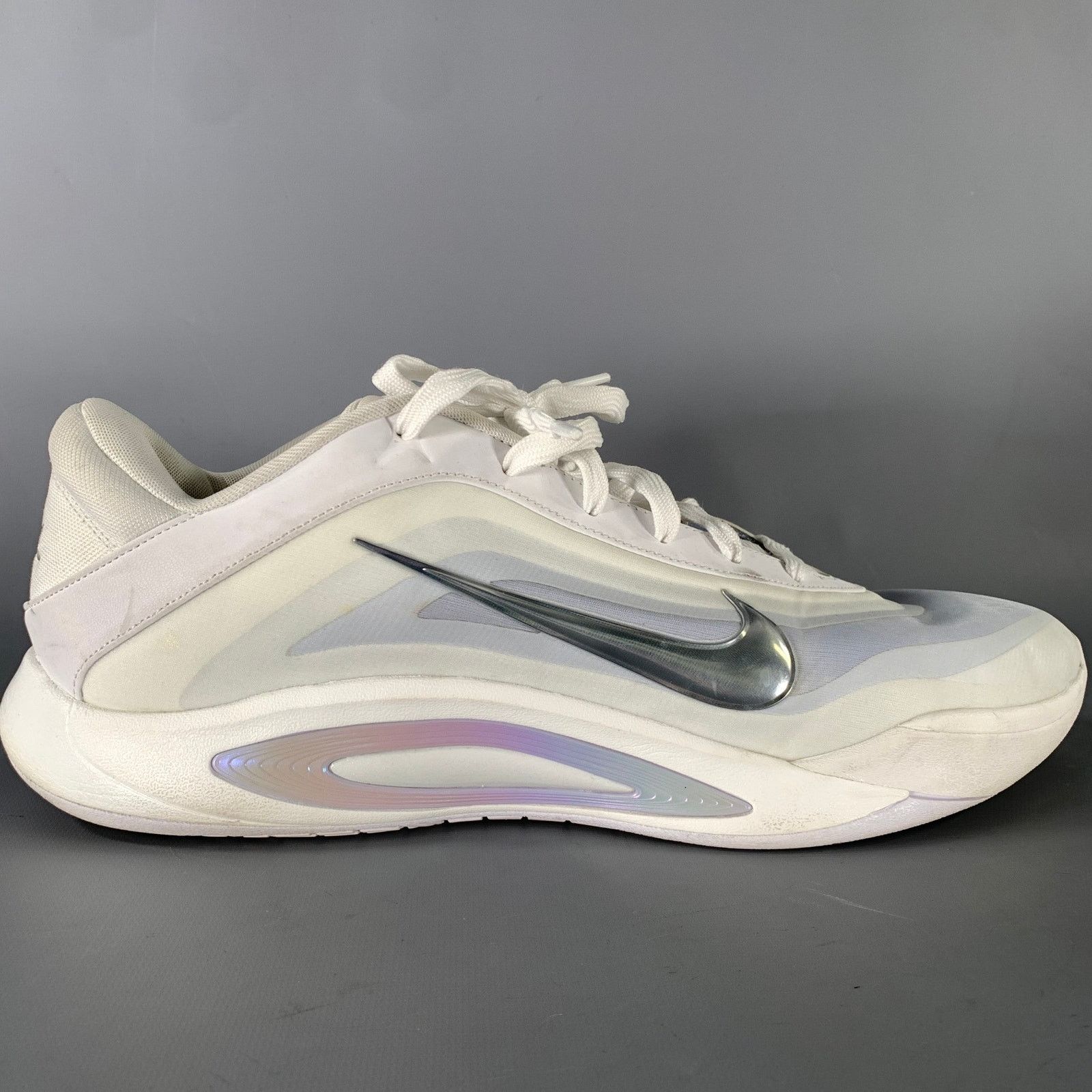 Nike NIKE White Silver Mixed Patterns Canvas B-Ball Snkrs Size US 15 / EU 48 - 2 Thumbnail