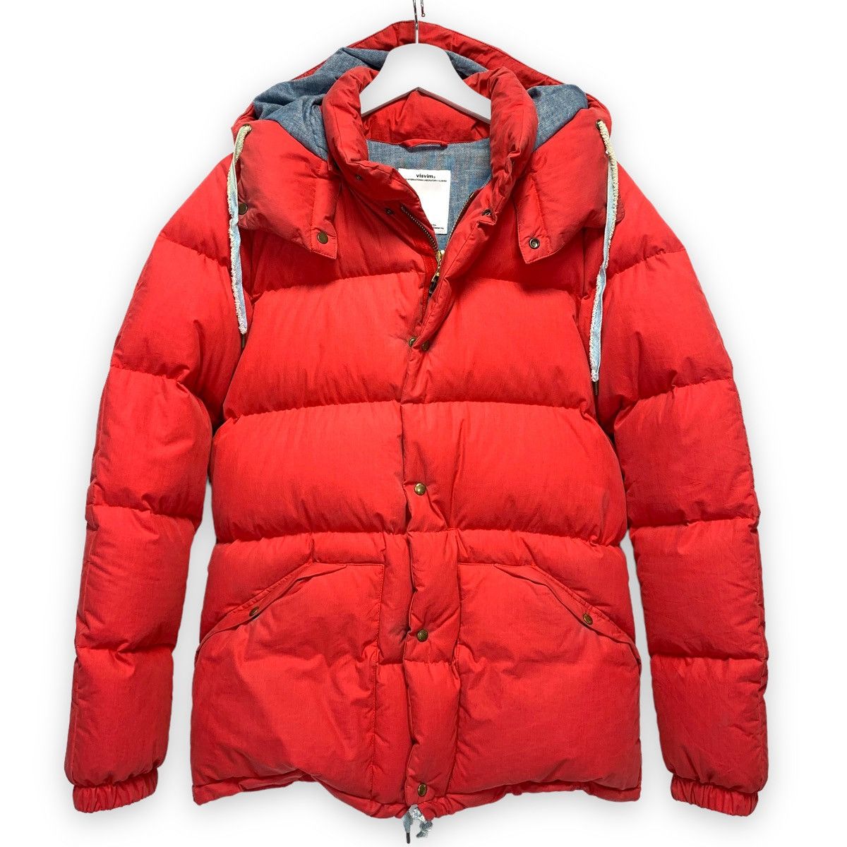 image of Visvim Adventura Hooded Down Jacket in Red, Men's (Size Small)