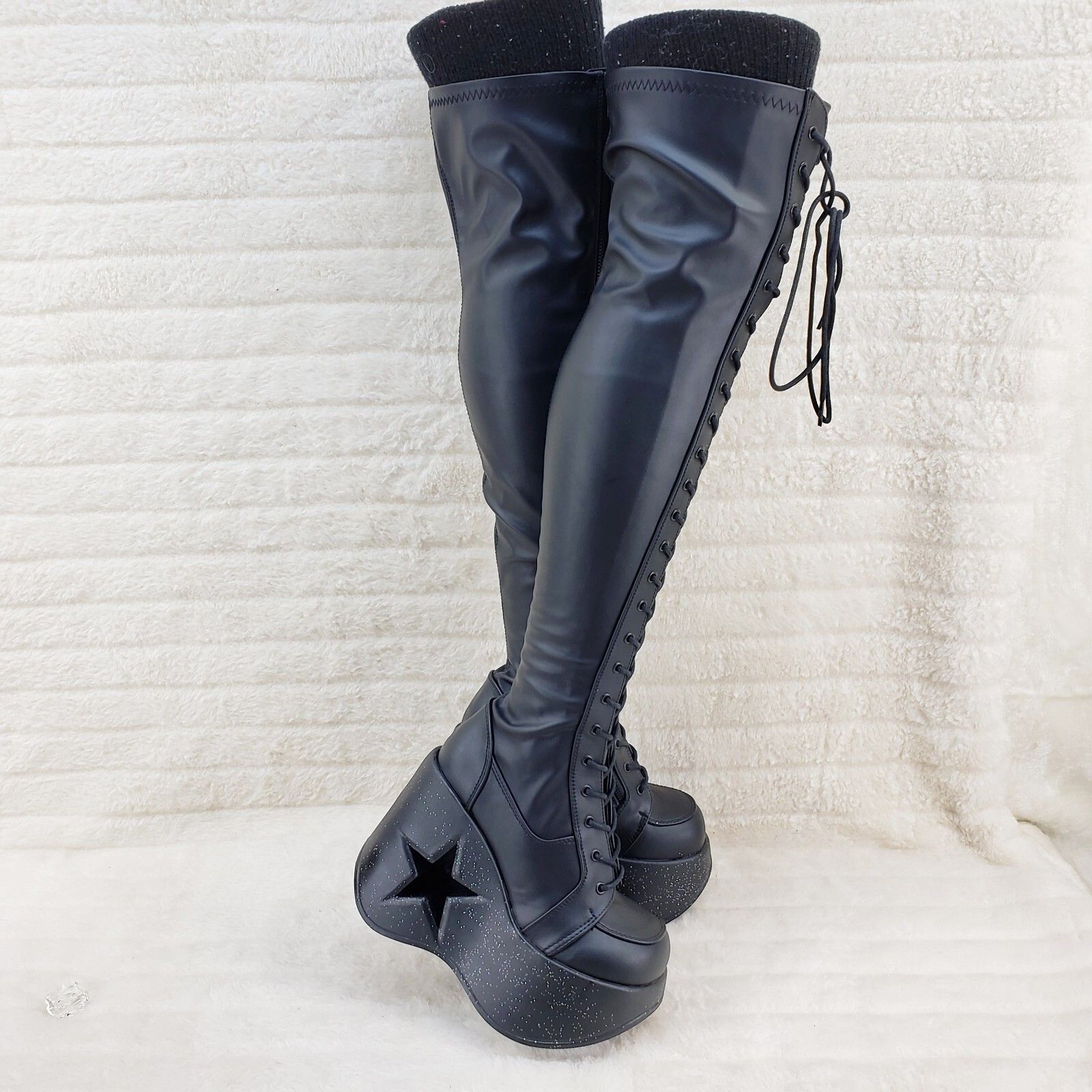 Other Dynamite 300 Platform 5" Star Heel Stretch Goth Punk Thigh B Size US 11 / IT 41 - 5 Thumbnail