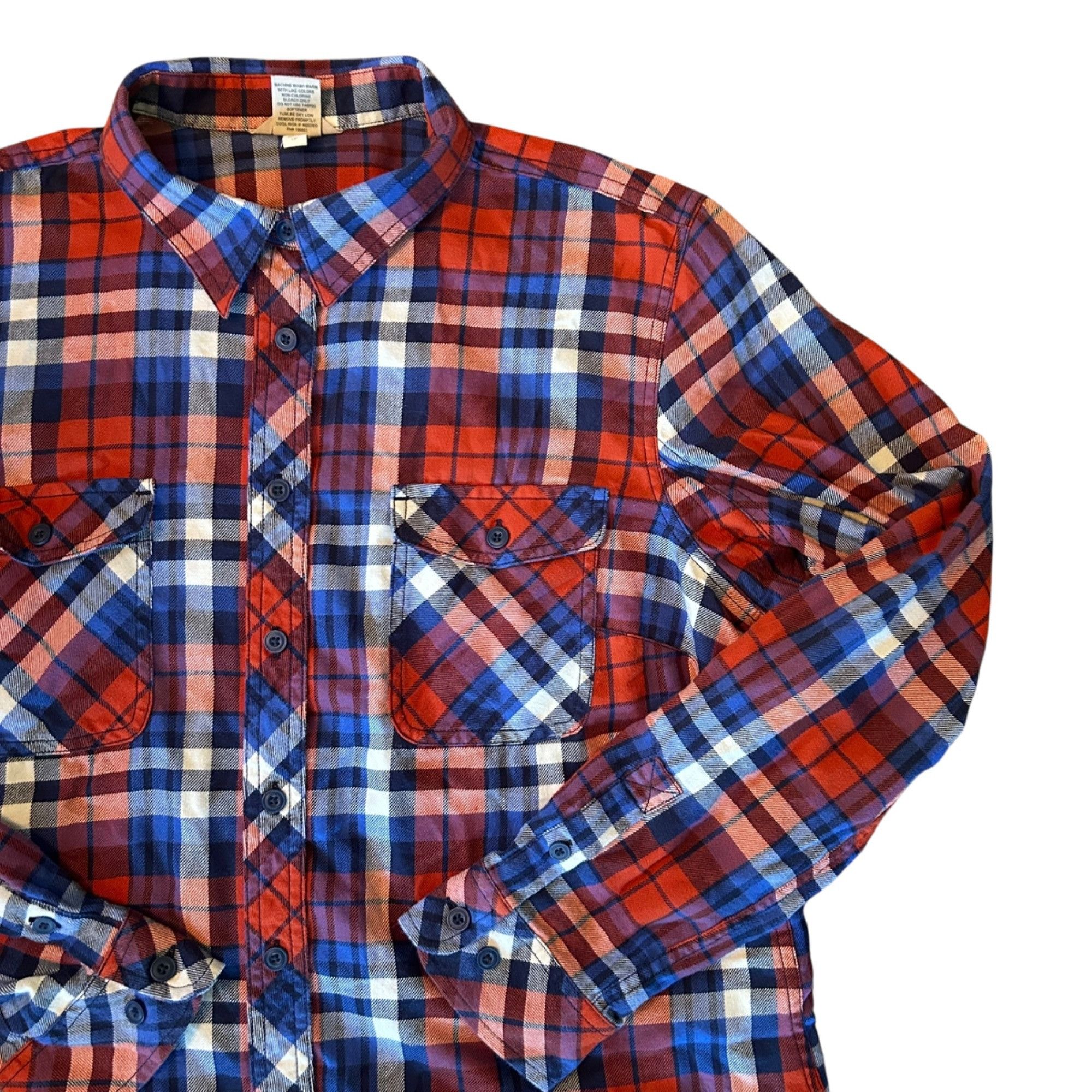 Duluth Trading Company Duluth Trading Orange & Blue Plaid Flannel Button Up XL Size US XL / EU 56 / 4 - 2 Thumbnail